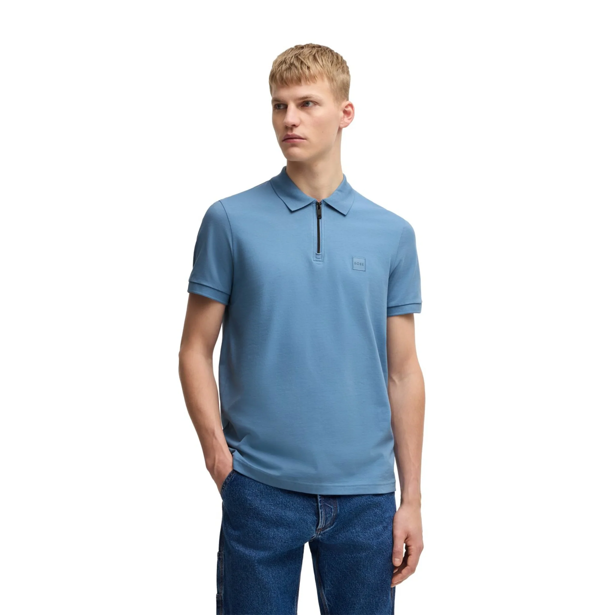 Mens BOSS Blue Passerzip S/s Polo Shirt - Image 2