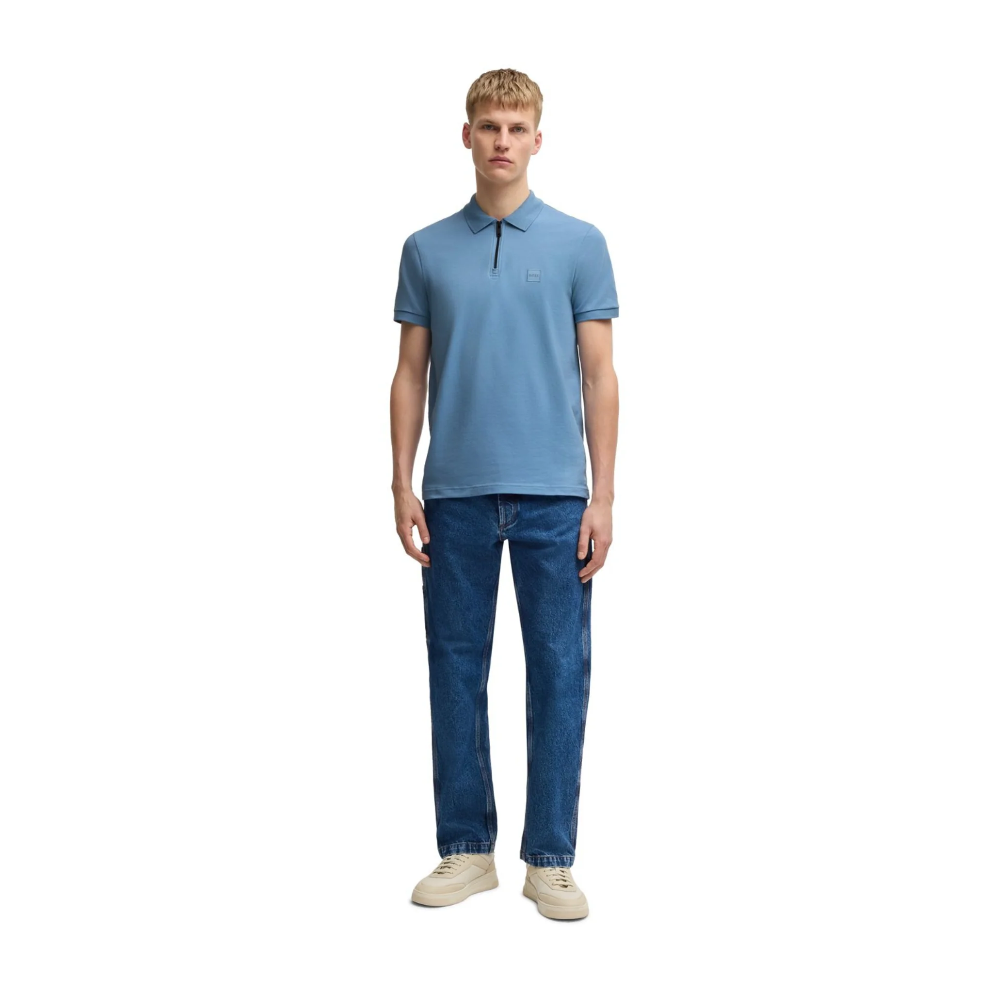 Mens BOSS Blue Passerzip S/s Polo Shirt - Image 4