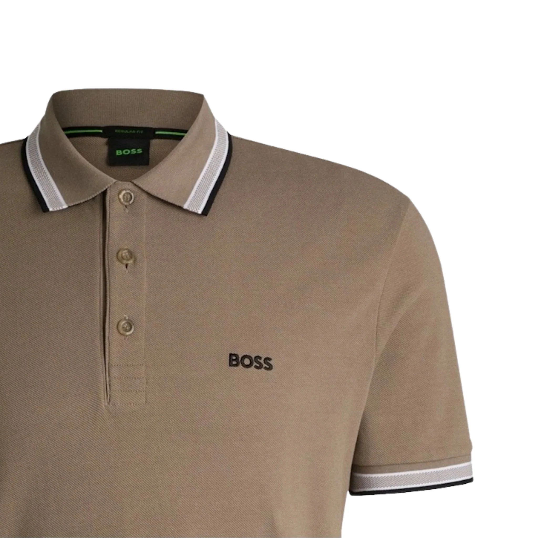 Mens BOSS Dark Beige Paddy Regular Fit S/s Polo - Image 2