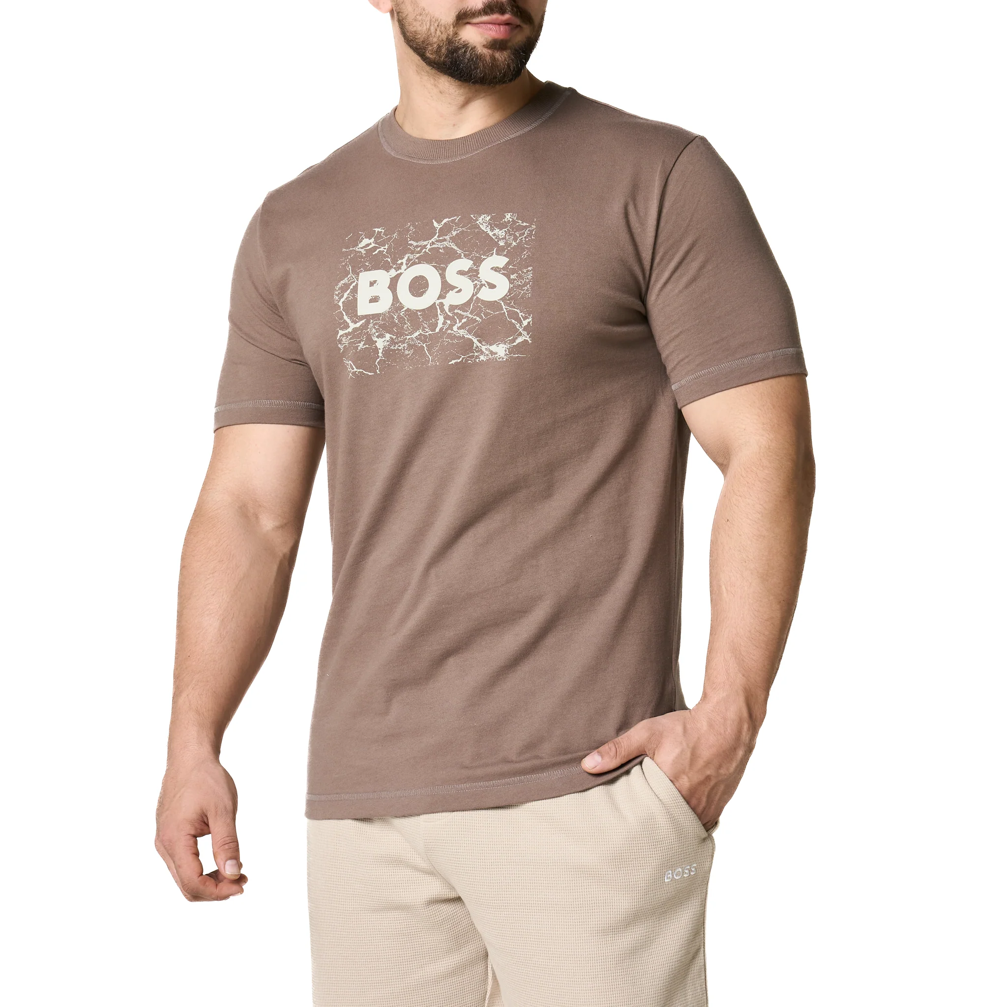 Mens BOSS Dark Beige Te_logospace S/s T Shirt - Image 2