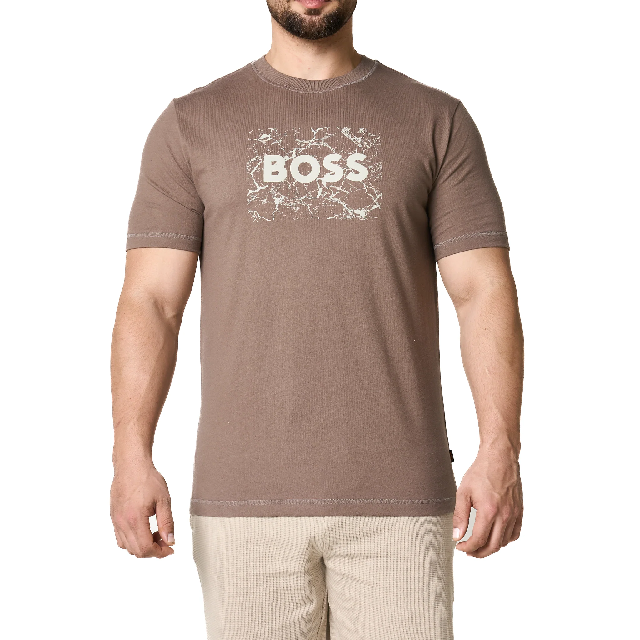 Mens BOSS Dark Beige Te_logospace S/s T Shirt - Image 5