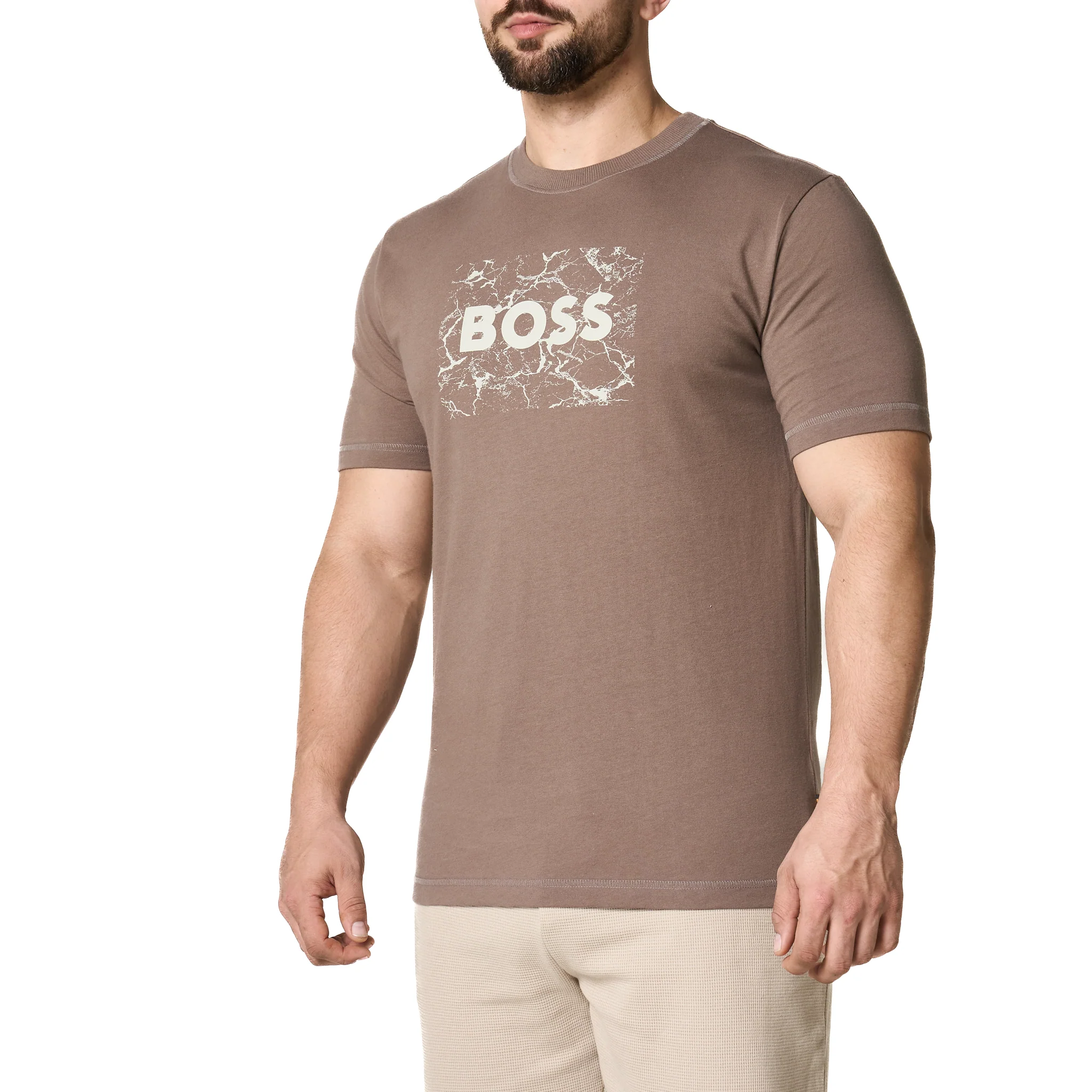 Mens BOSS Dark Beige Te_logospace S/s T Shirt - Image 6