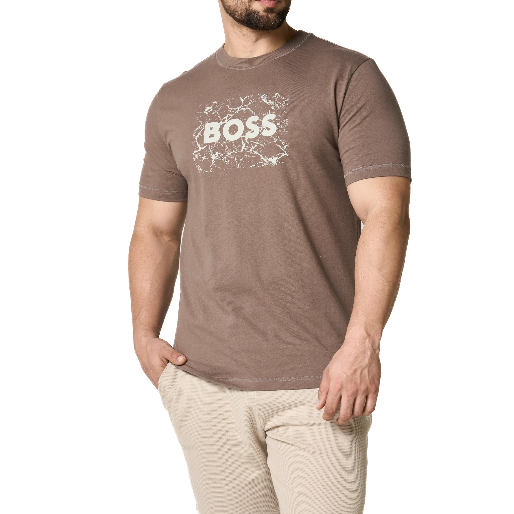 Mens BOSS Dark Beige Te_logospace S/s T Shirt - Image 9