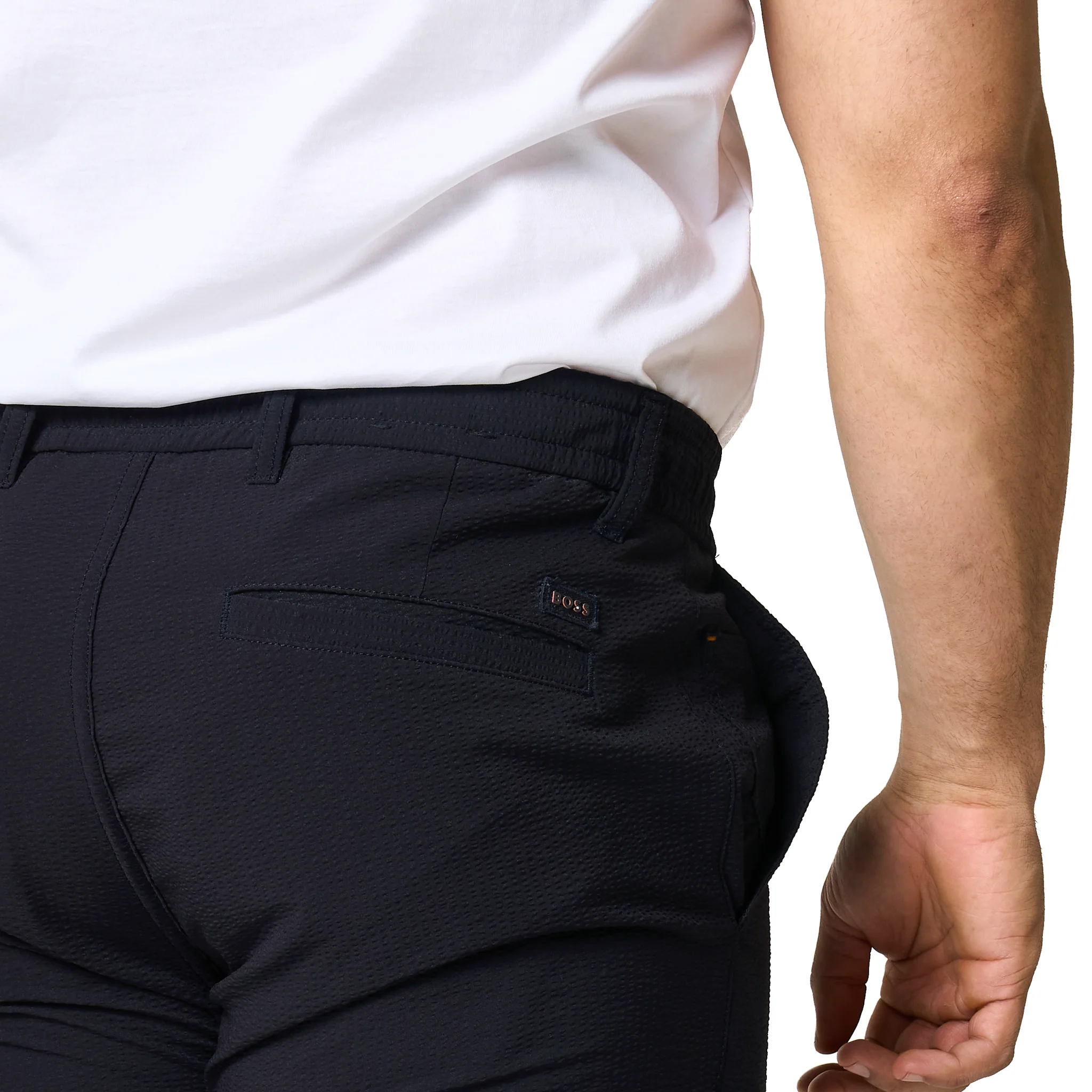 Mens BOSS Dark Blue Chino-tapered-DS-1 Texture Trousers - Image 2
