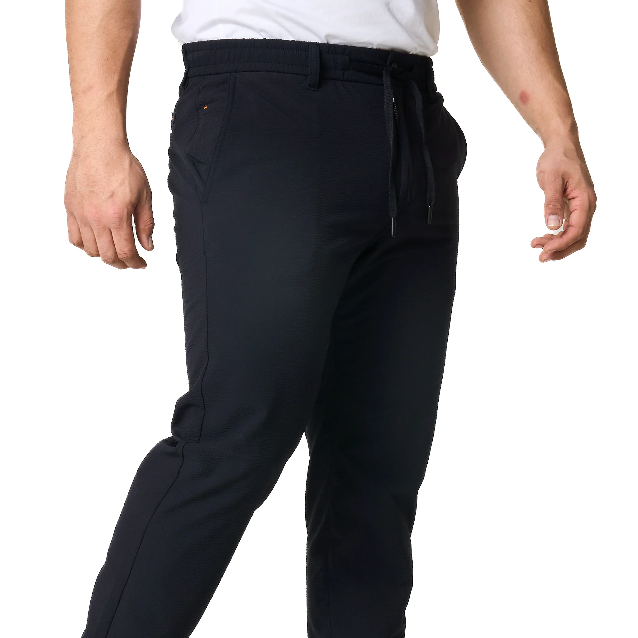 Mens BOSS Dark Blue Chino-tapered-DS-1 Texture Trousers - Image 4