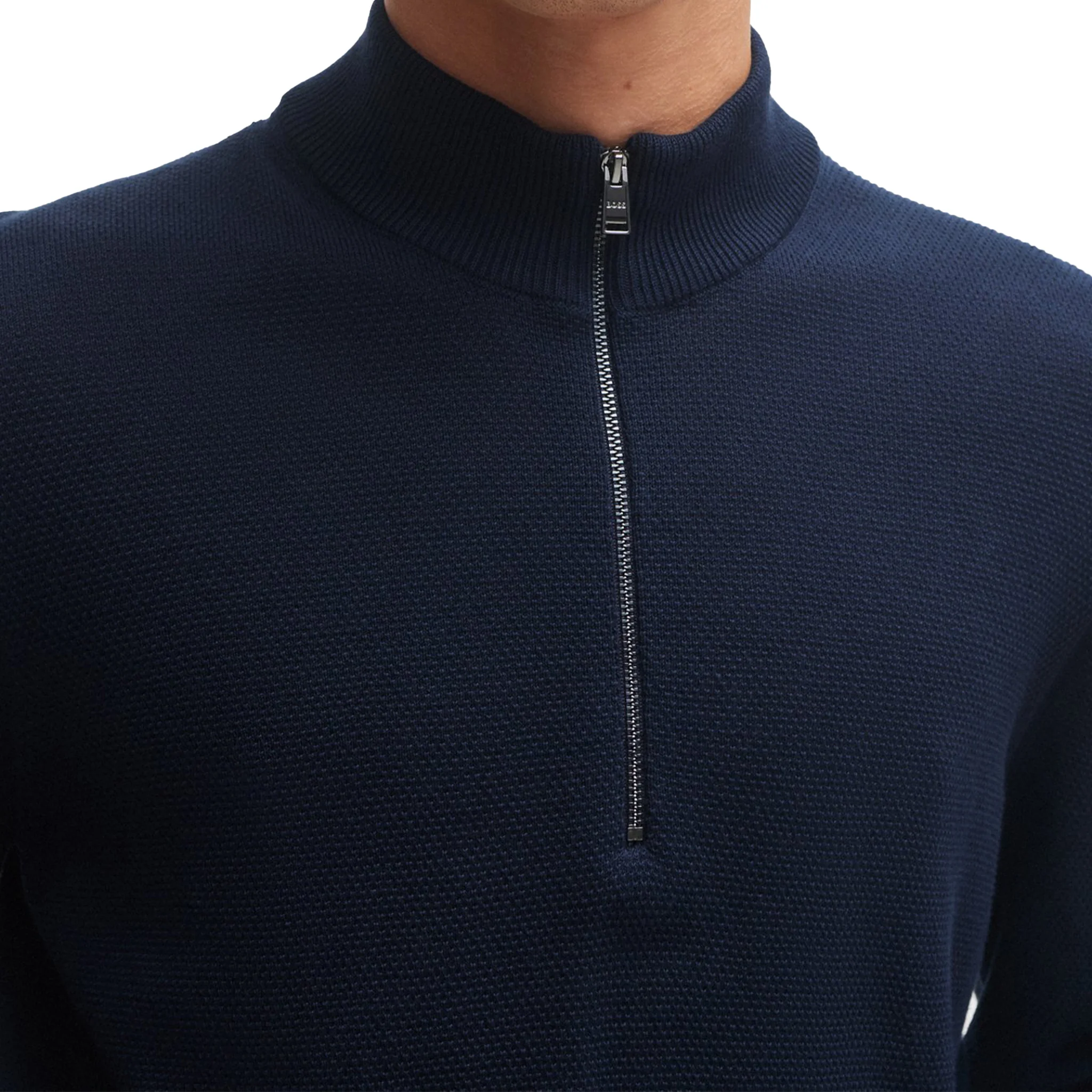 Mens BOSS Dark Blue Ebrando-P Half Zip Knit - Image 2