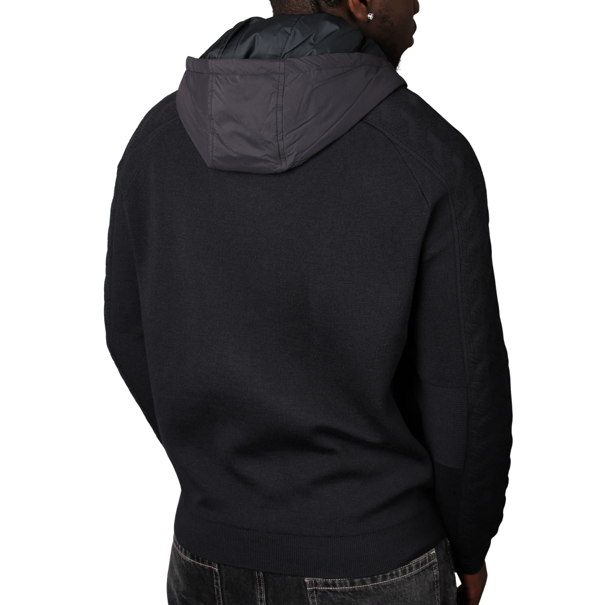 Mens BOSS Dark Blue KN_Mirror Hybrid Knitted Zip Hoodie - Image 2