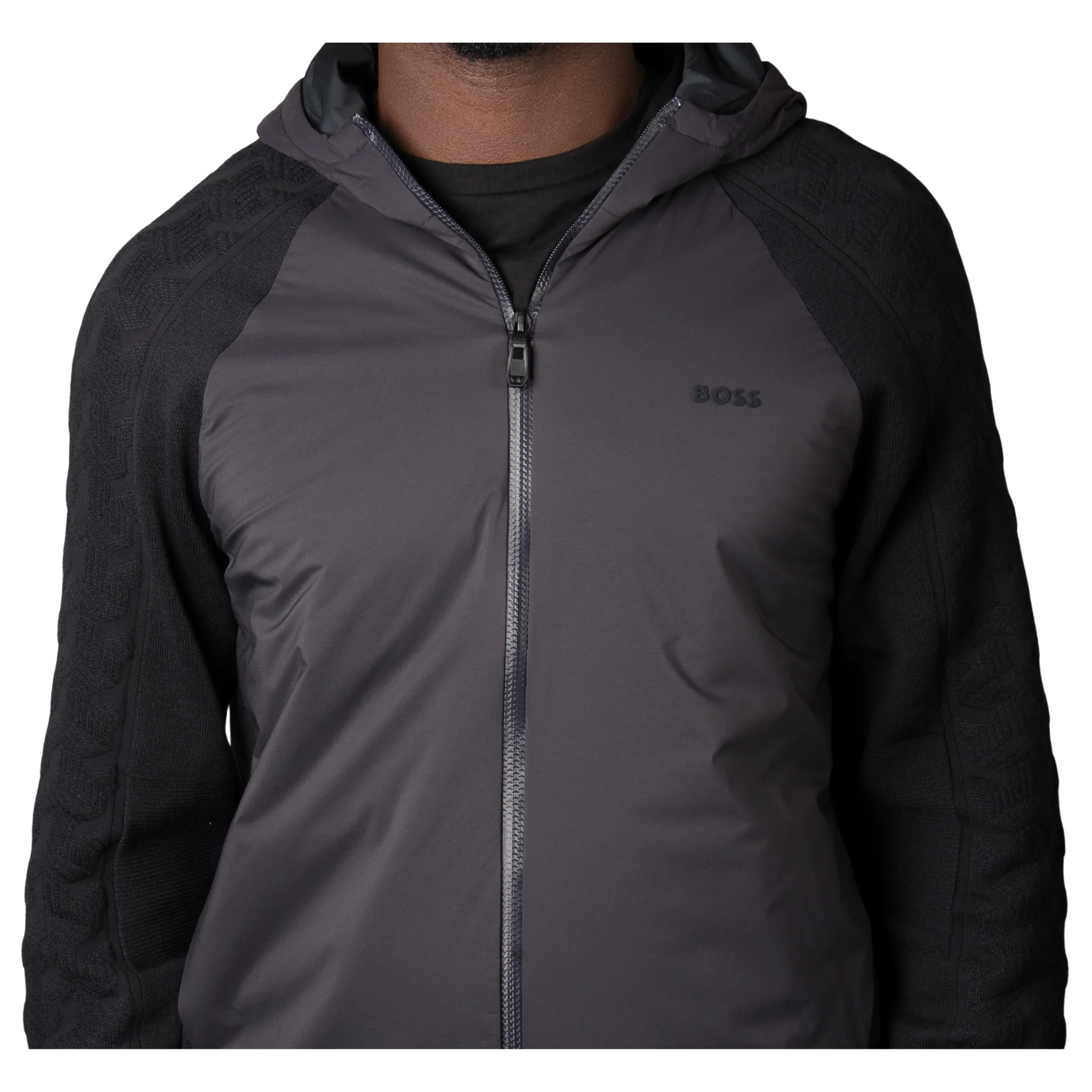 Mens BOSS Dark Blue KN_Mirror Hybrid Knitted Zip Hoodie - Image 3