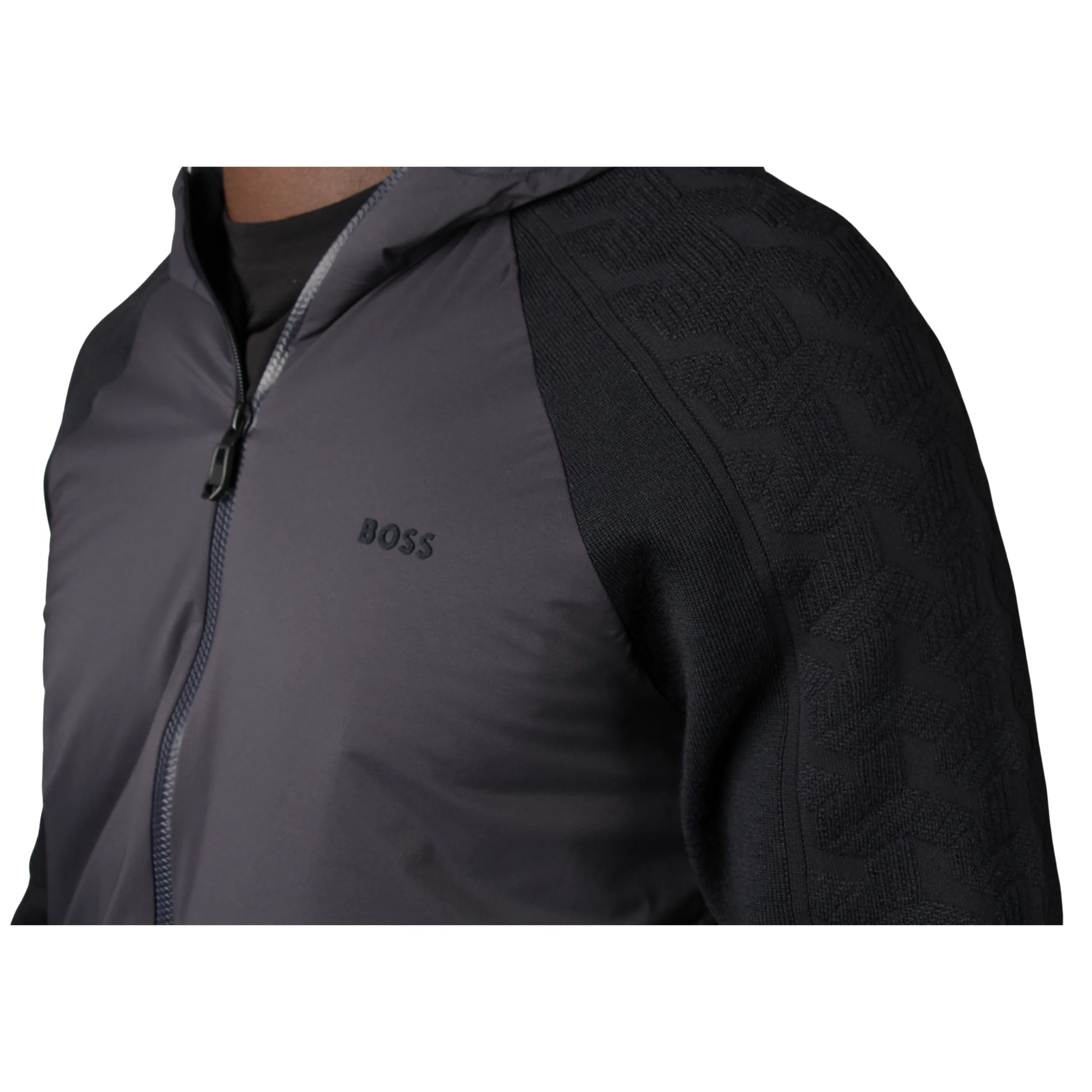 Mens BOSS Dark Blue KN_Mirror Hybrid Knitted Zip Hoodie - Image 4