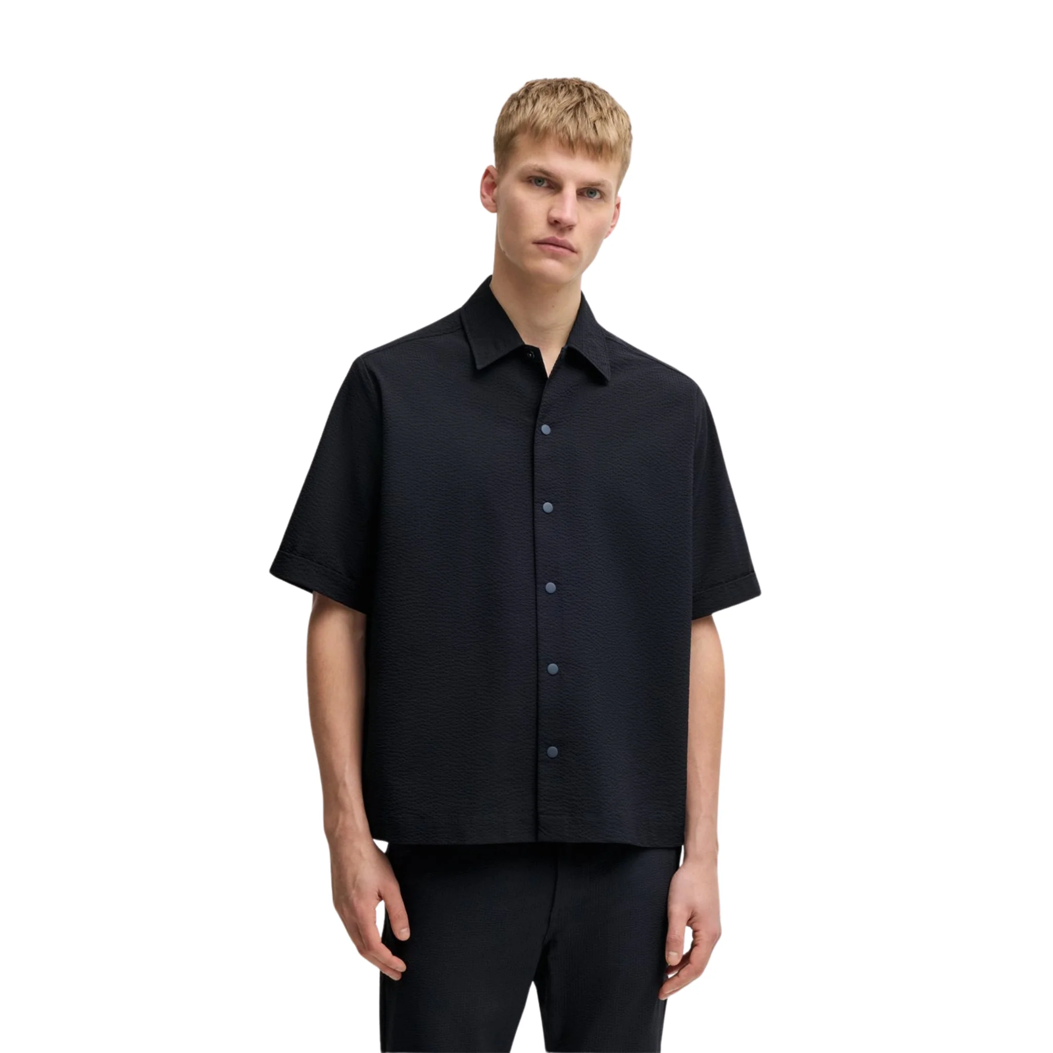 Mens BOSS Dark Blue Lapoully_M Texture S/s Shirt - Image 2