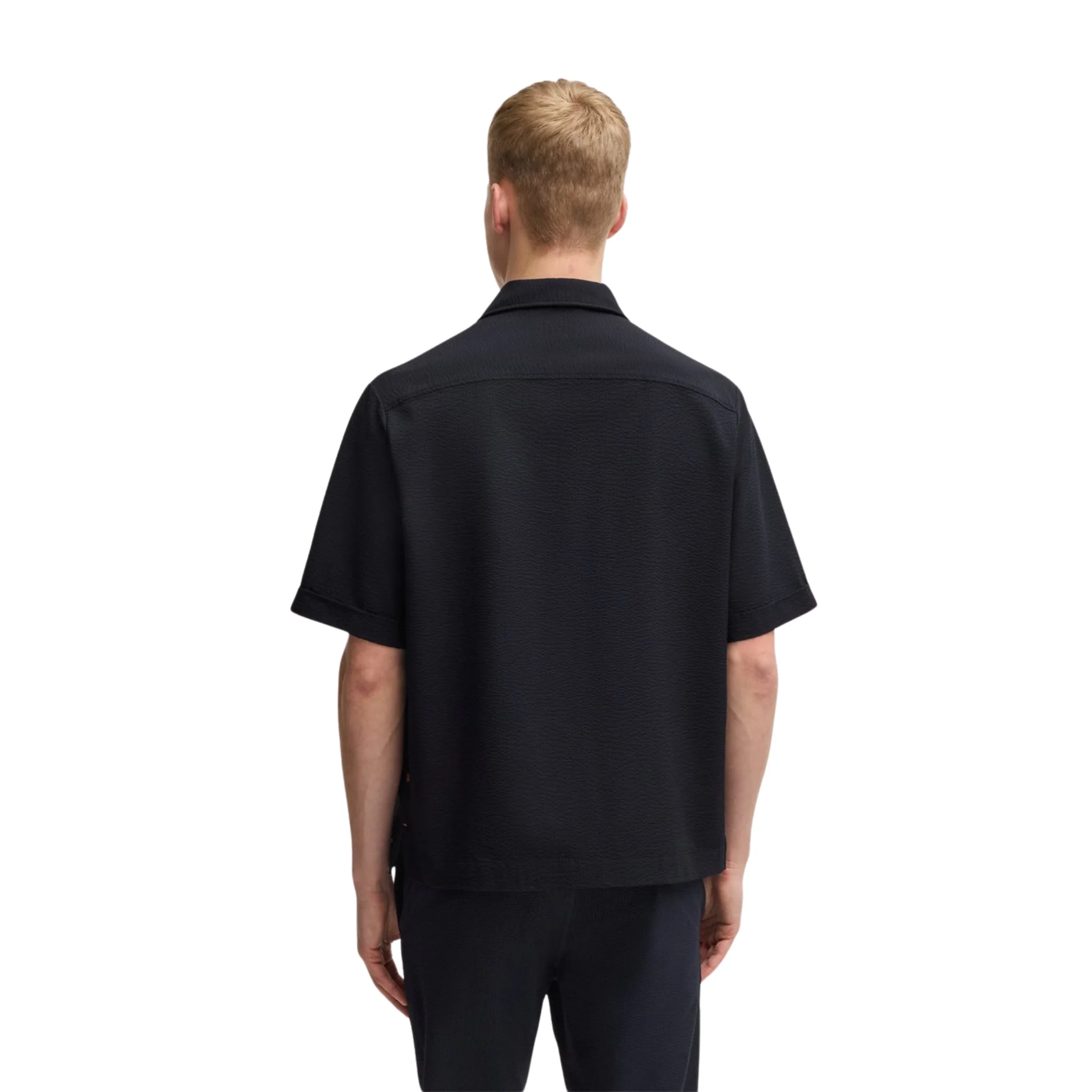 Mens BOSS Dark Blue Lapoully_M Texture S/s Shirt - Image 3