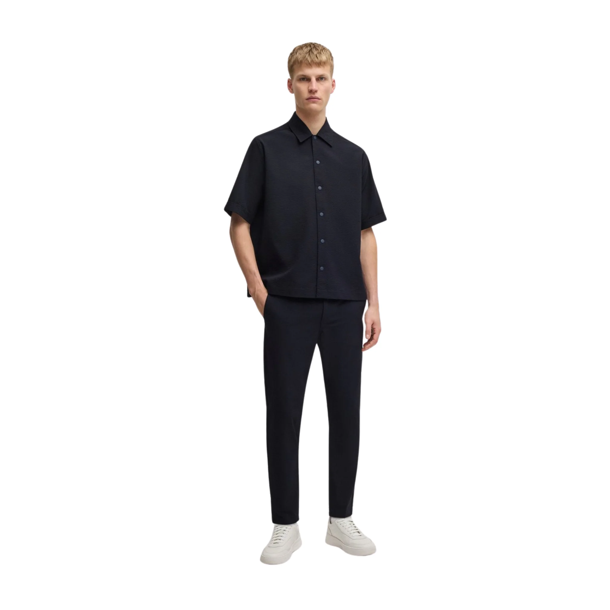 Mens BOSS Dark Blue Lapoully_M Texture S/s Shirt - Image 4