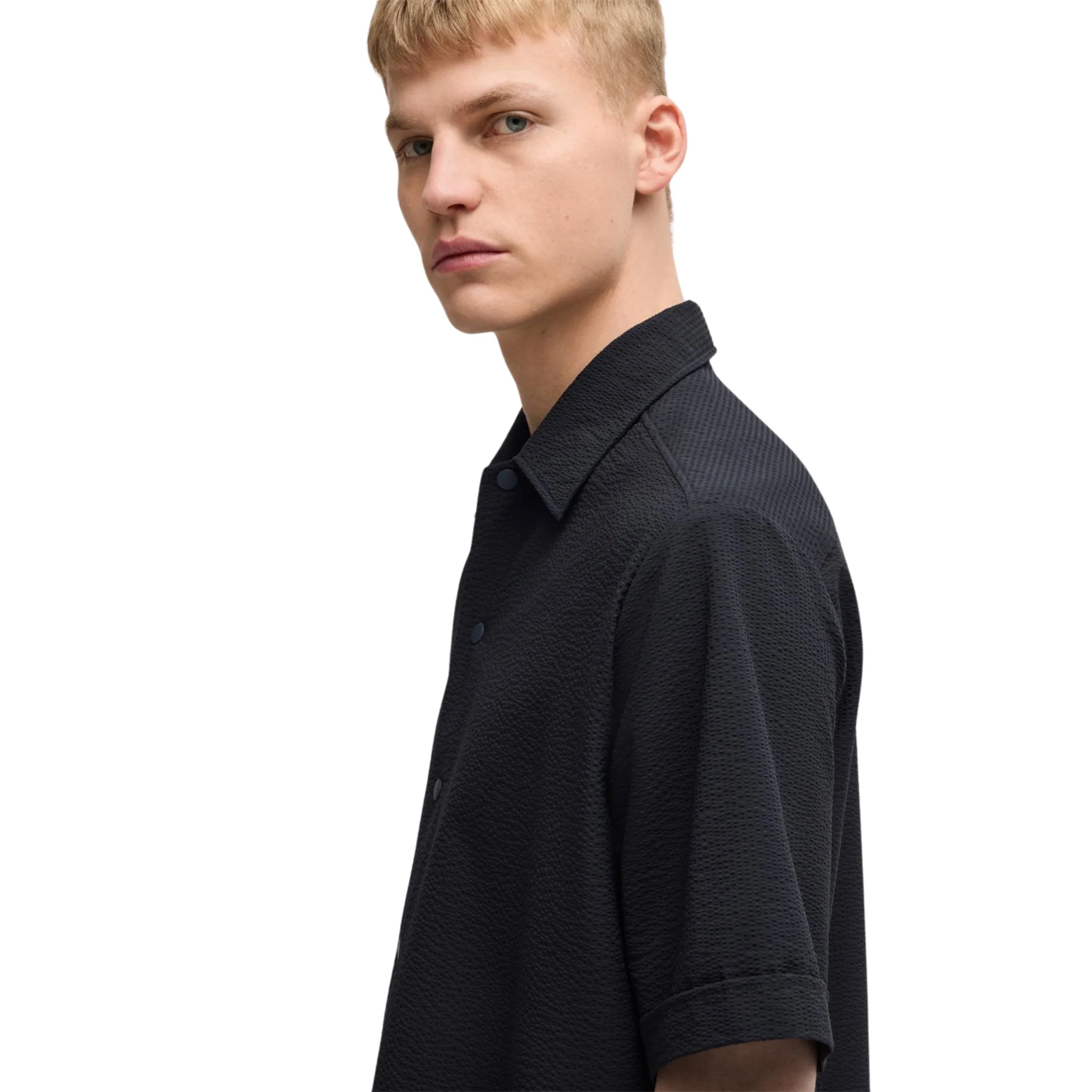 Mens BOSS Dark Blue Lapoully_M Texture S/s Shirt - Image 5