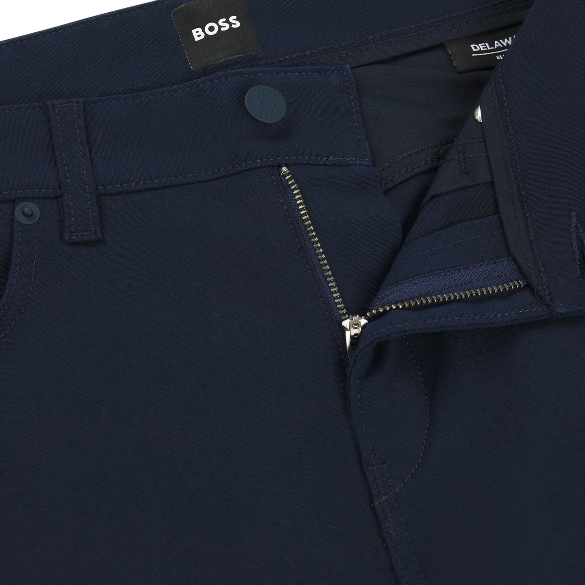 Mens BOSS Dark Blue P-Delaware5 Slim Trousers - Image 2
