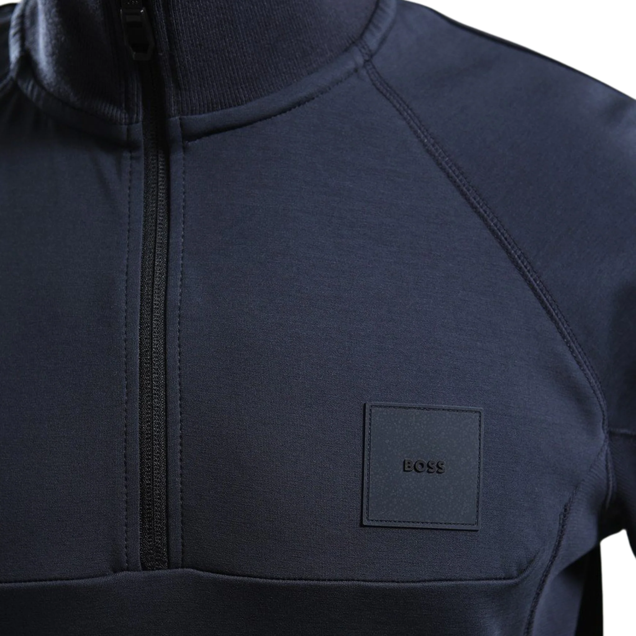 Mens BOSS Dark Blue Sweat Rib Half Zip Sweat - Image 2