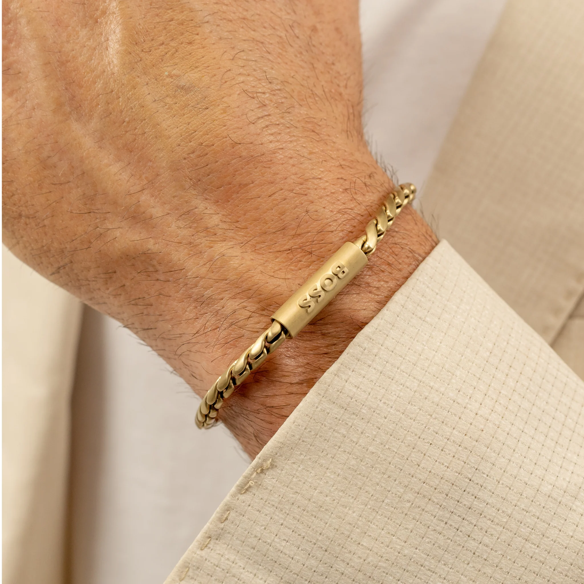 Mens BOSS Gold Doran Braided Metal Bracelet - Image 4