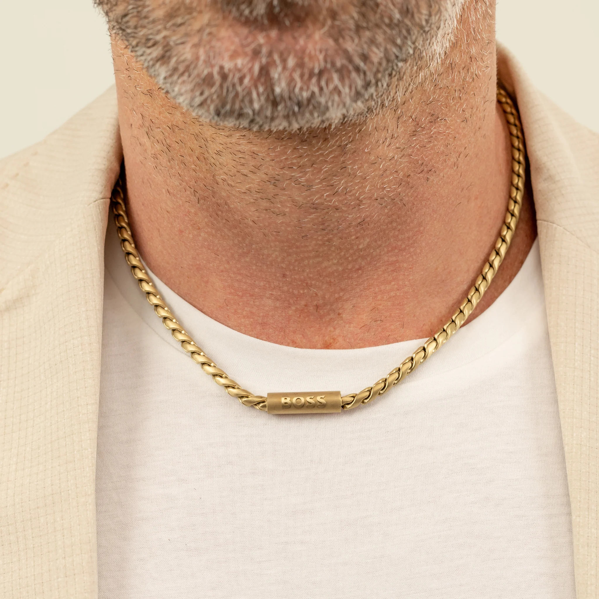 Mens BOSS Gold Doran Braided Metal Necklace - Image 2