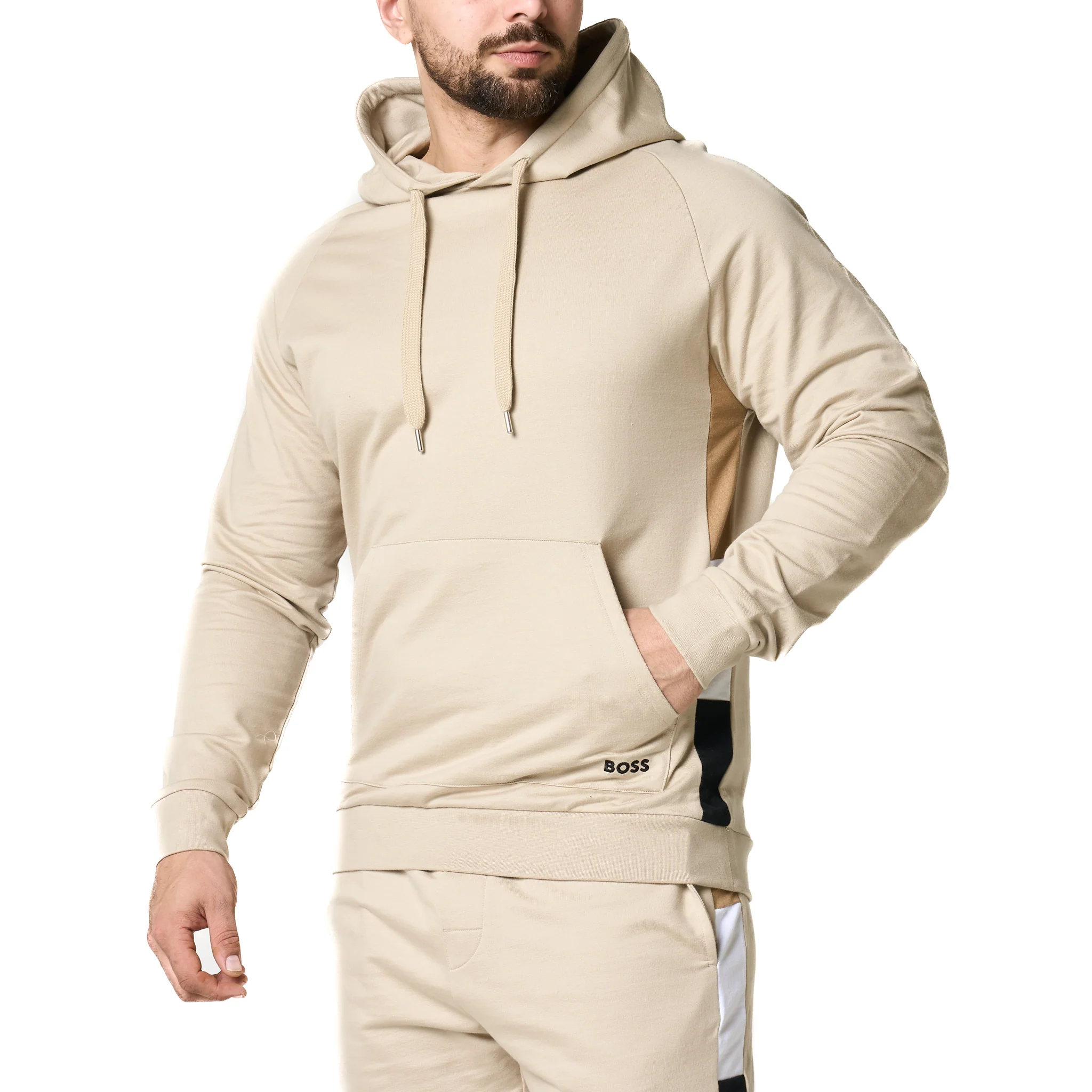 Mens BOSS Light Beige Iconic Lounge Hoodie - Image 3
