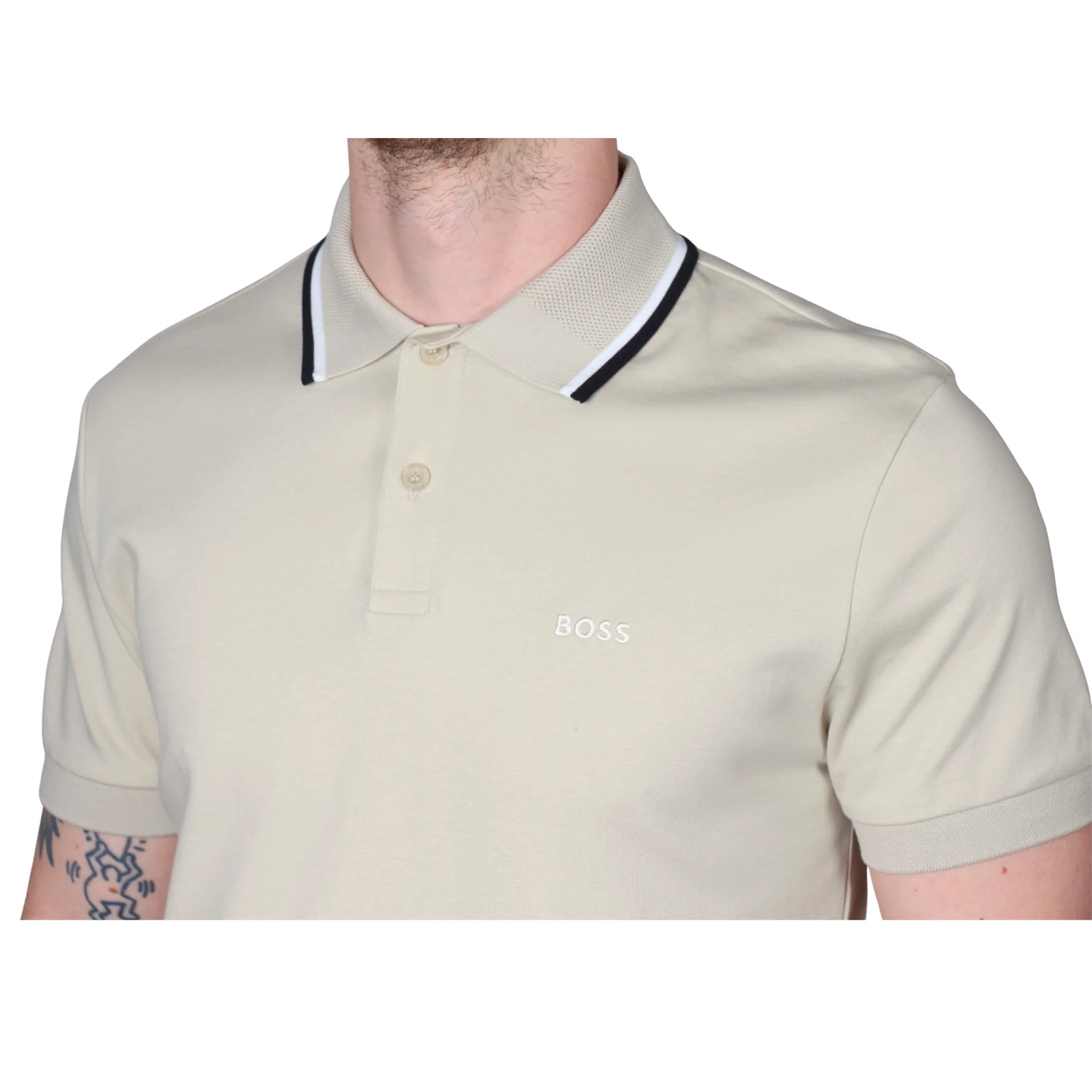 Mens BOSS Light Beige PL_Join Paddy S/s Polo Shirt - Image 3