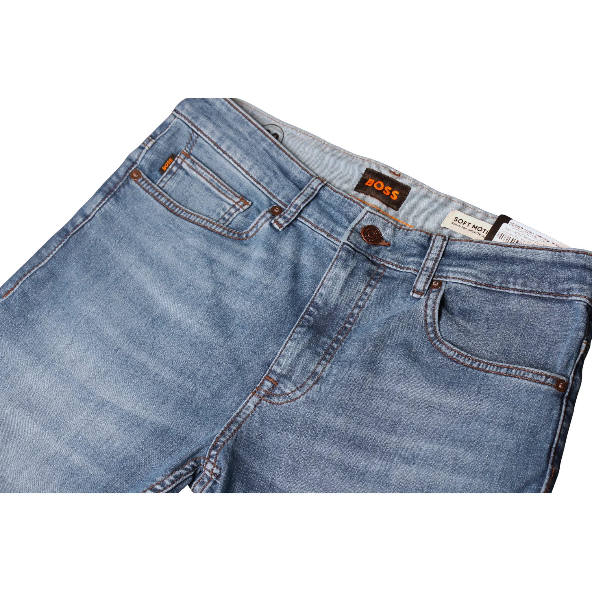 Mens BOSS Medium Blue Wash Delaware BO Slim Fit Jeans - Image 4