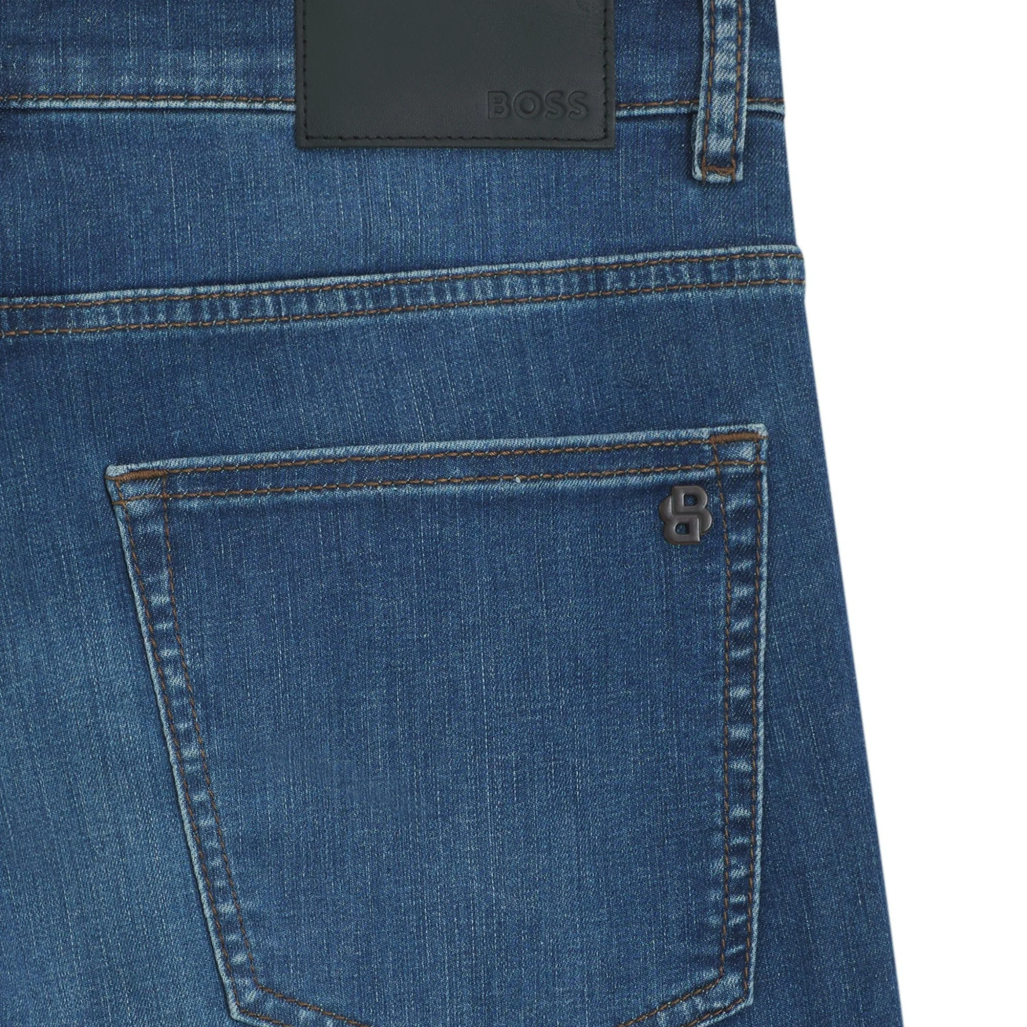 Mens BOSS Medium Blue Wash Delaware BO Slim Fit Jeans - Image 6