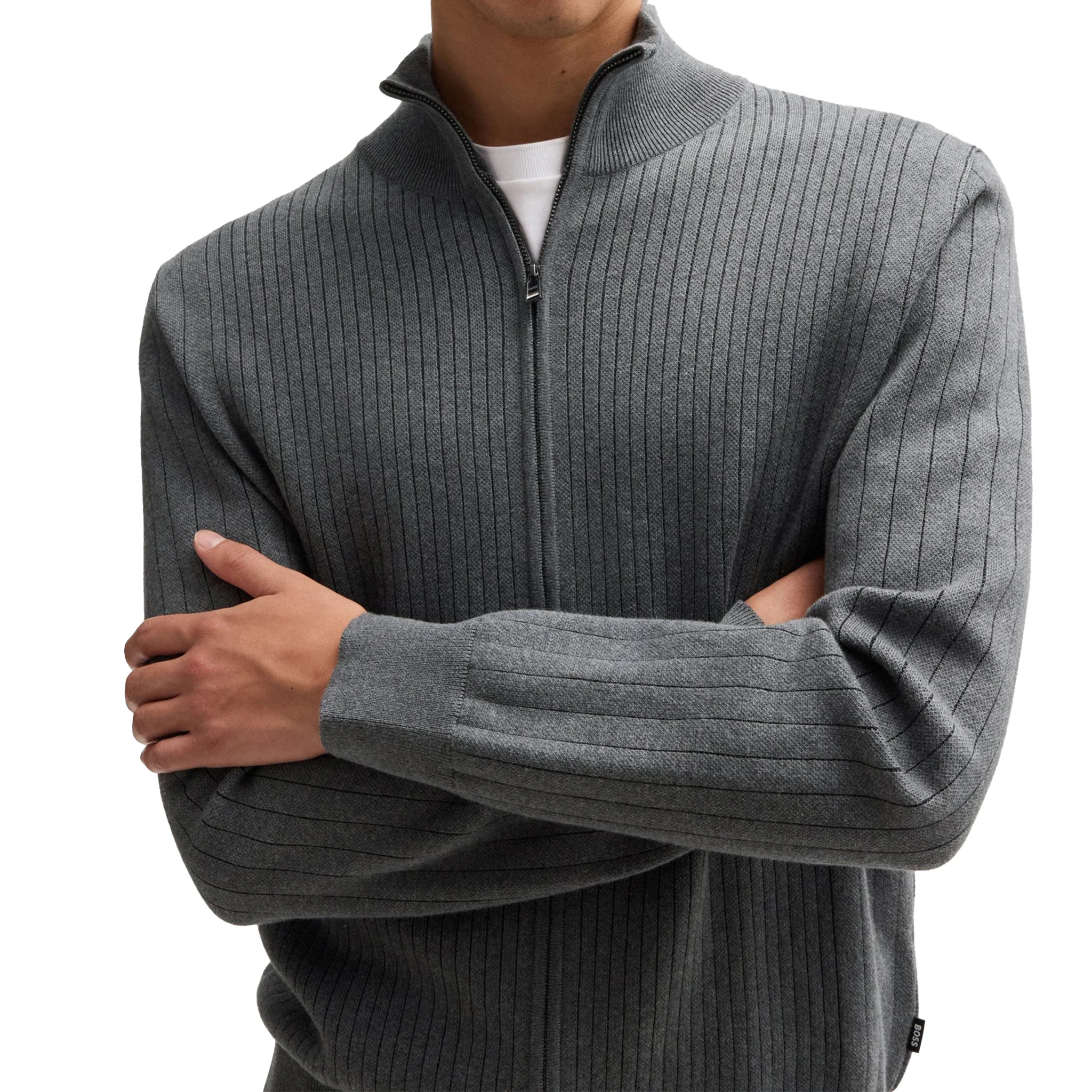 Mens BOSS Medium Grey H-Bejino Zip Cardigan - Image 2