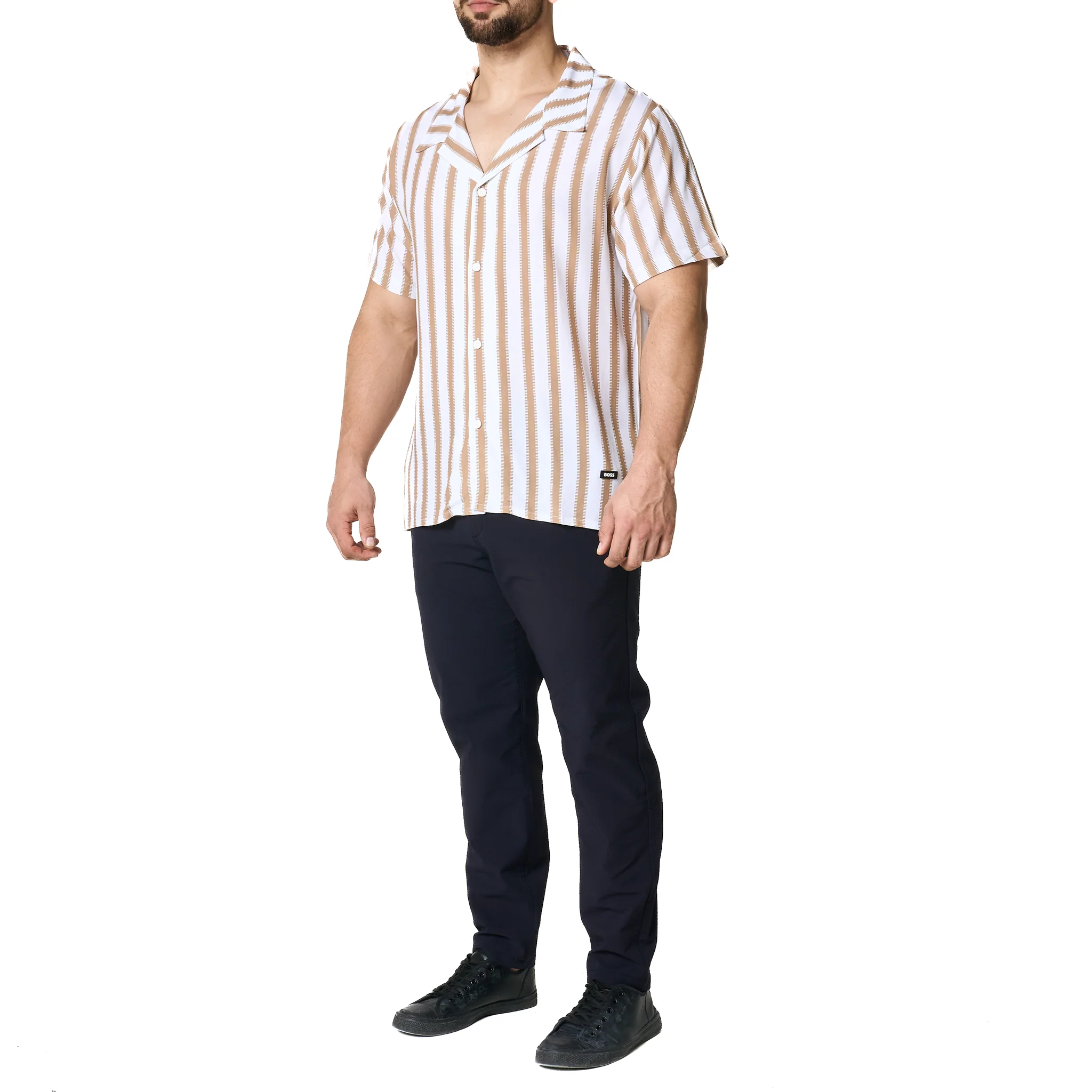 Mens BOSS Natural Stripe Beach Shirt - Image 10