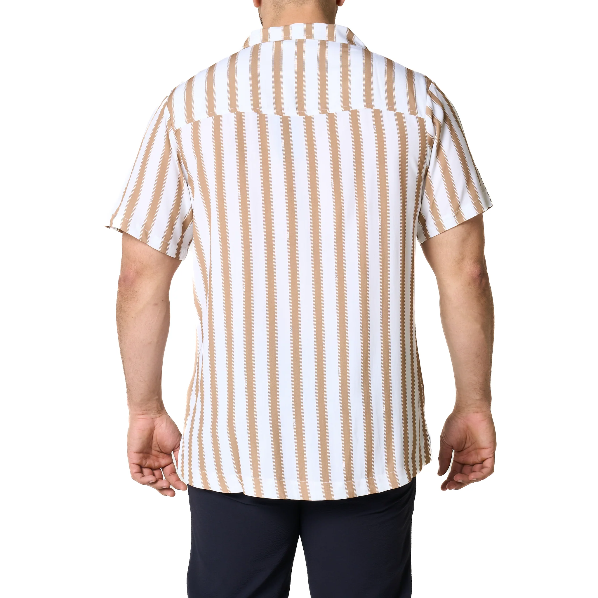 Mens BOSS Natural Stripe Beach Shirt - Image 4