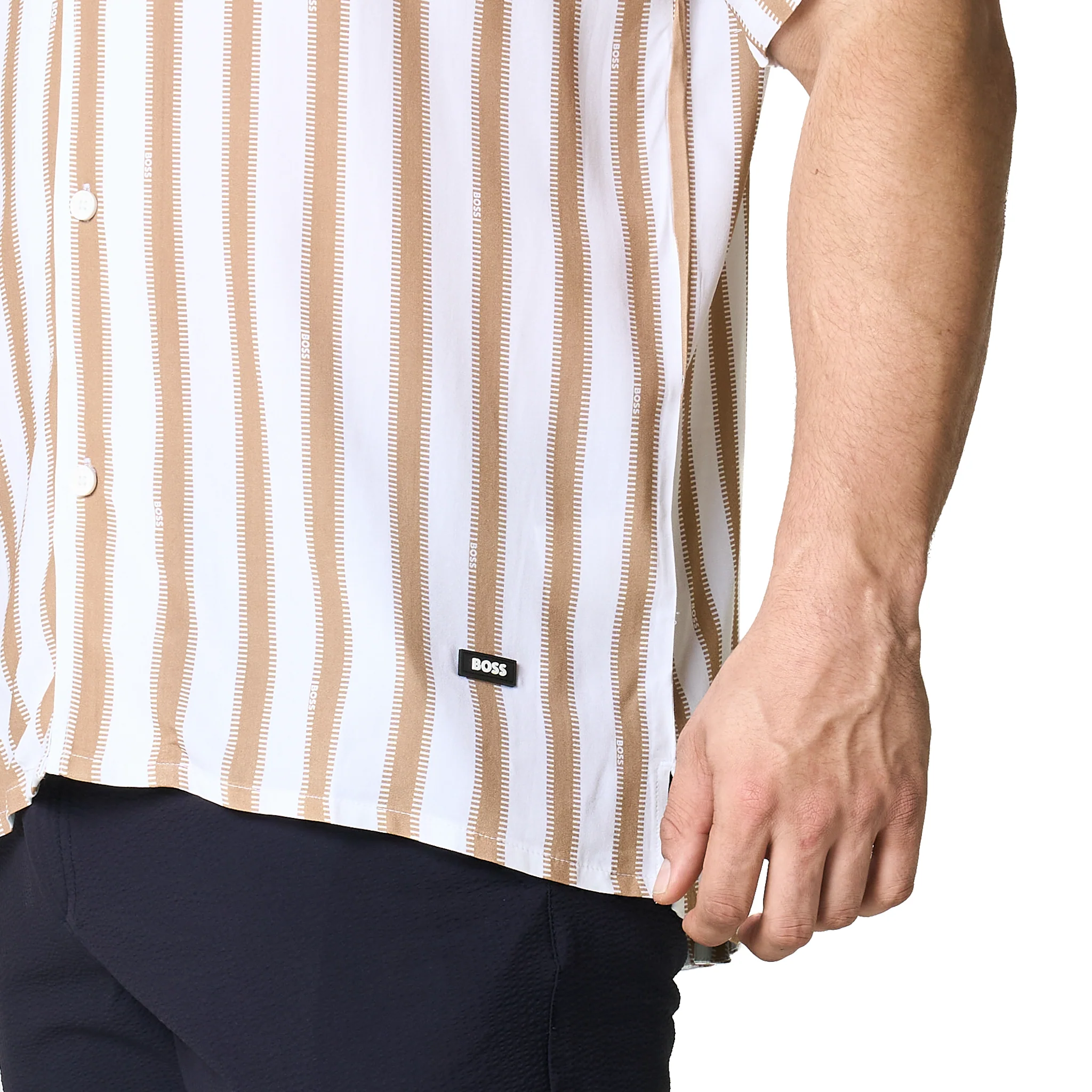Mens BOSS Natural Stripe Beach Shirt - Image 5