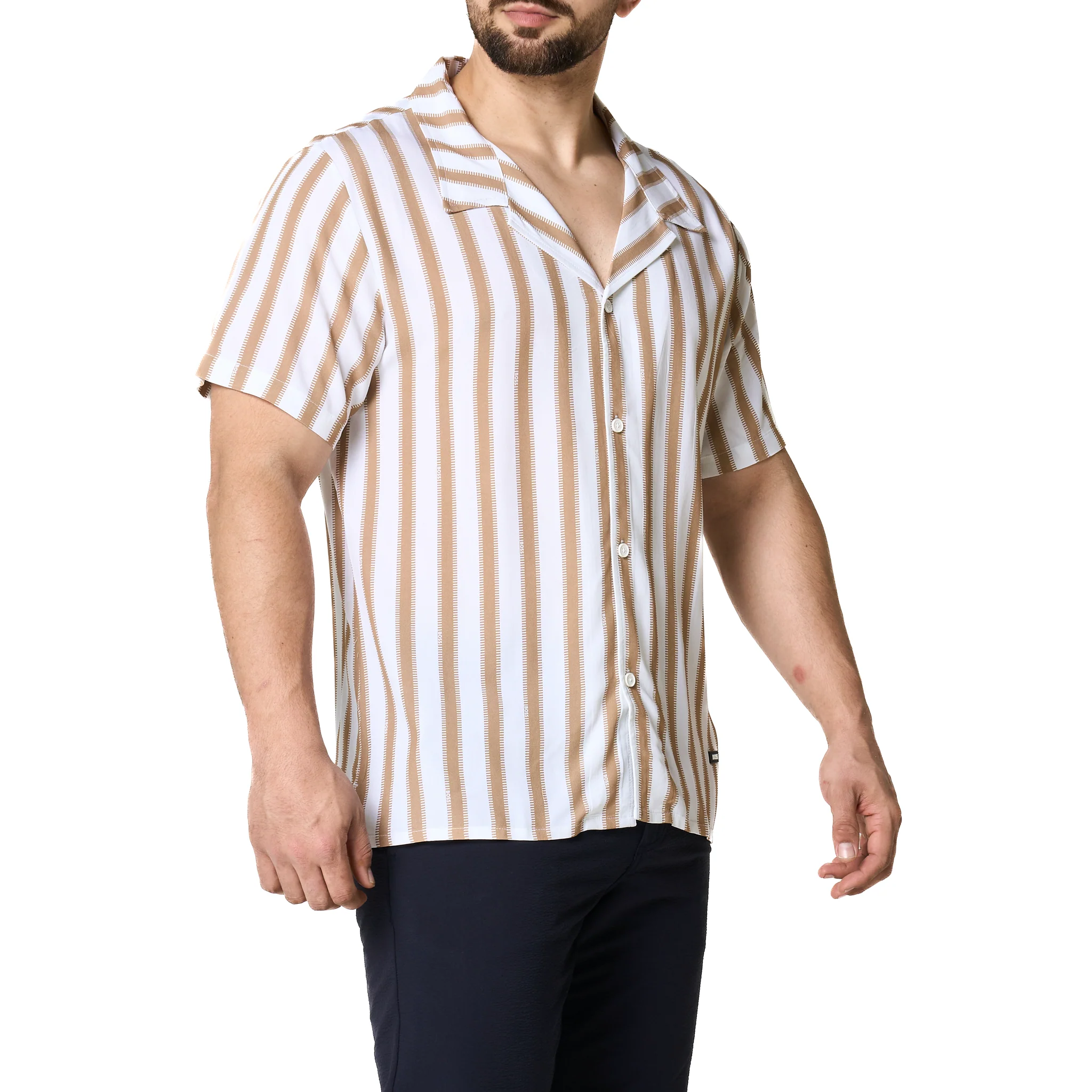 Mens BOSS Natural Stripe Beach Shirt - Image 8