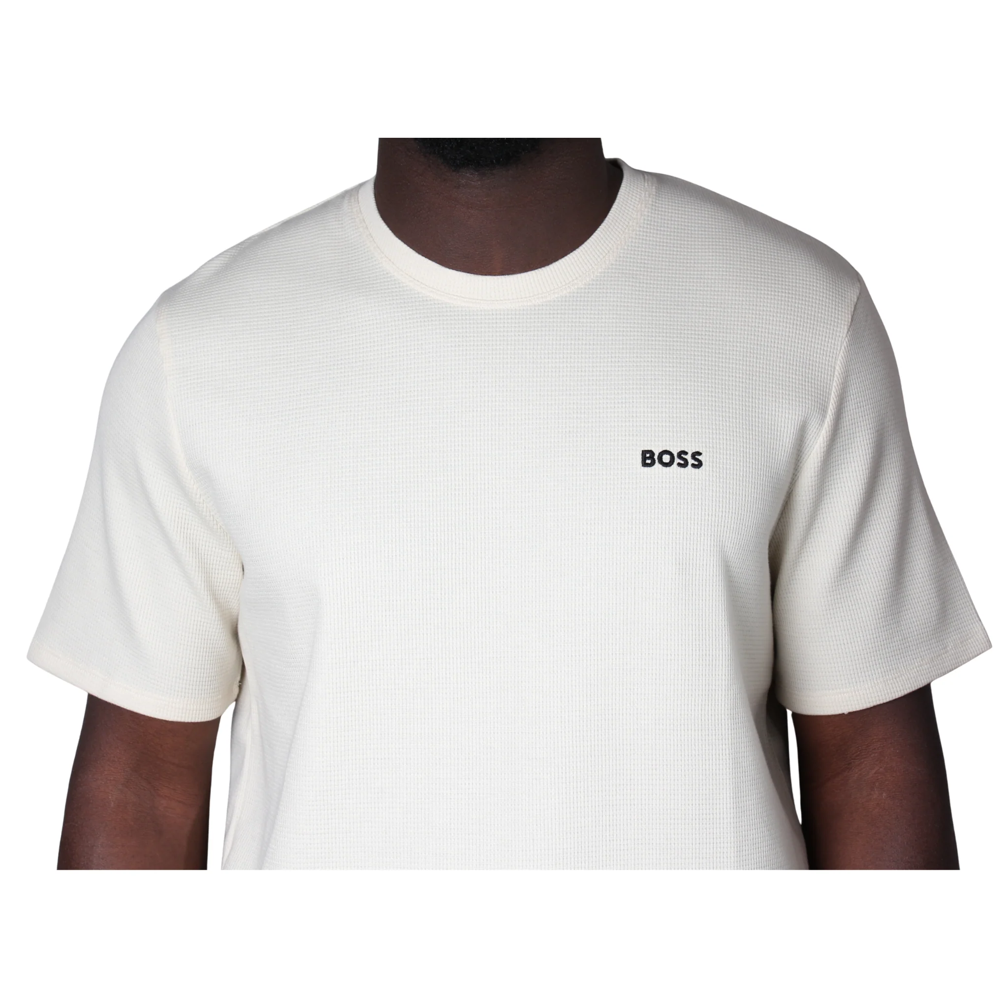 Mens BOSS Off White Waffle Lounge S/s T Shirt - Image 3