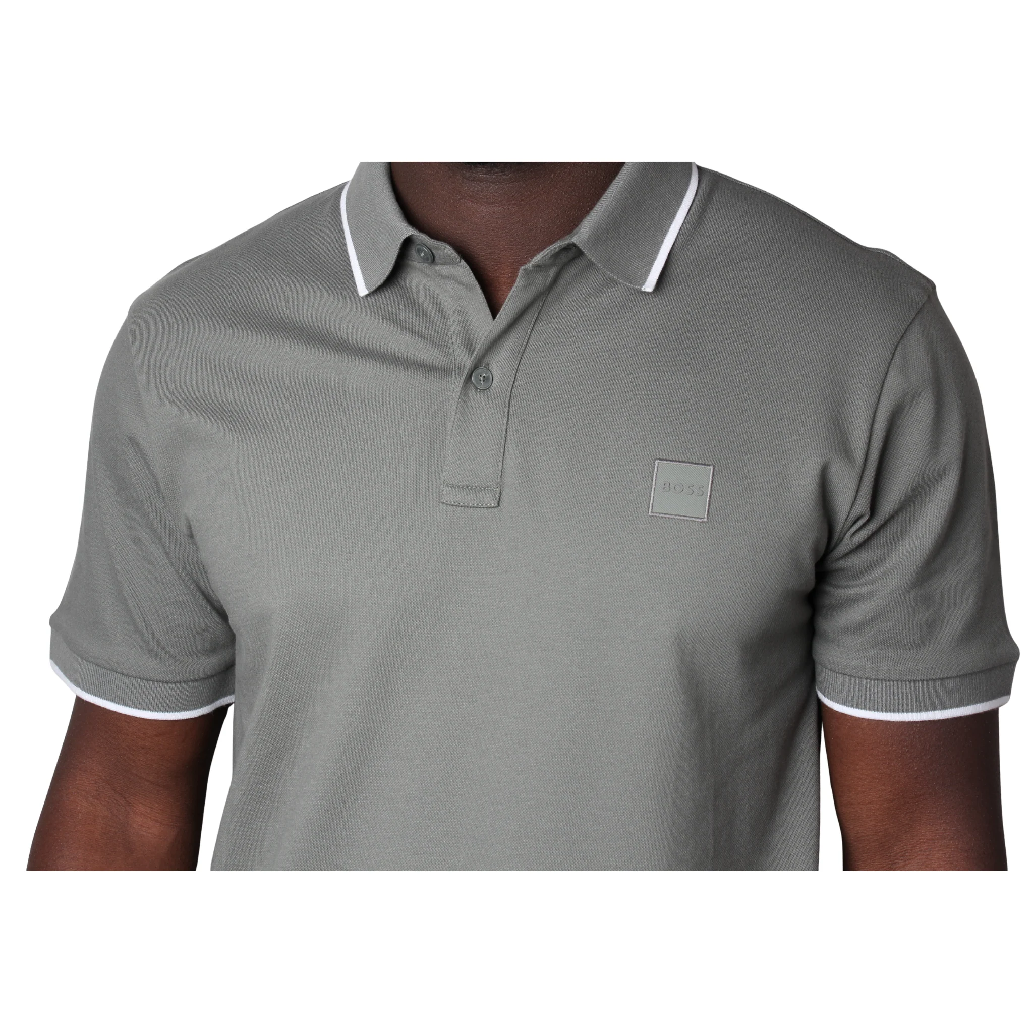 Mens BOSS Open Grey Passertip S/s Polo - Image 3