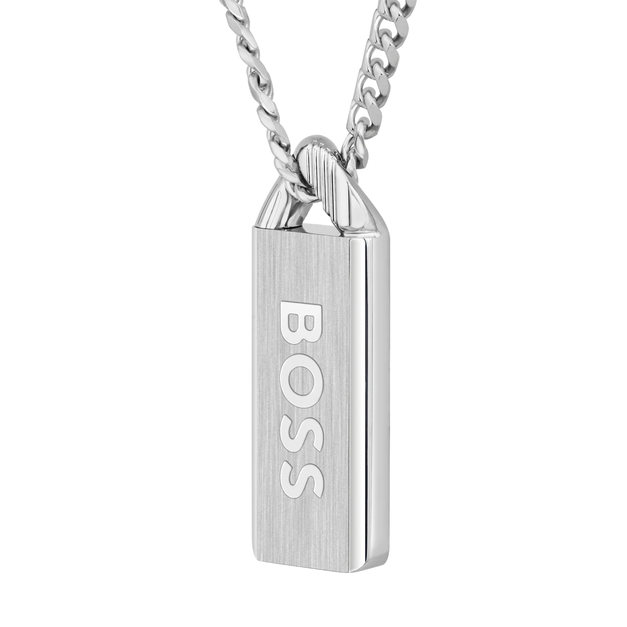 Mens BOSS Silver/Black Kassy Emblem Enamel Pendant - Image 4