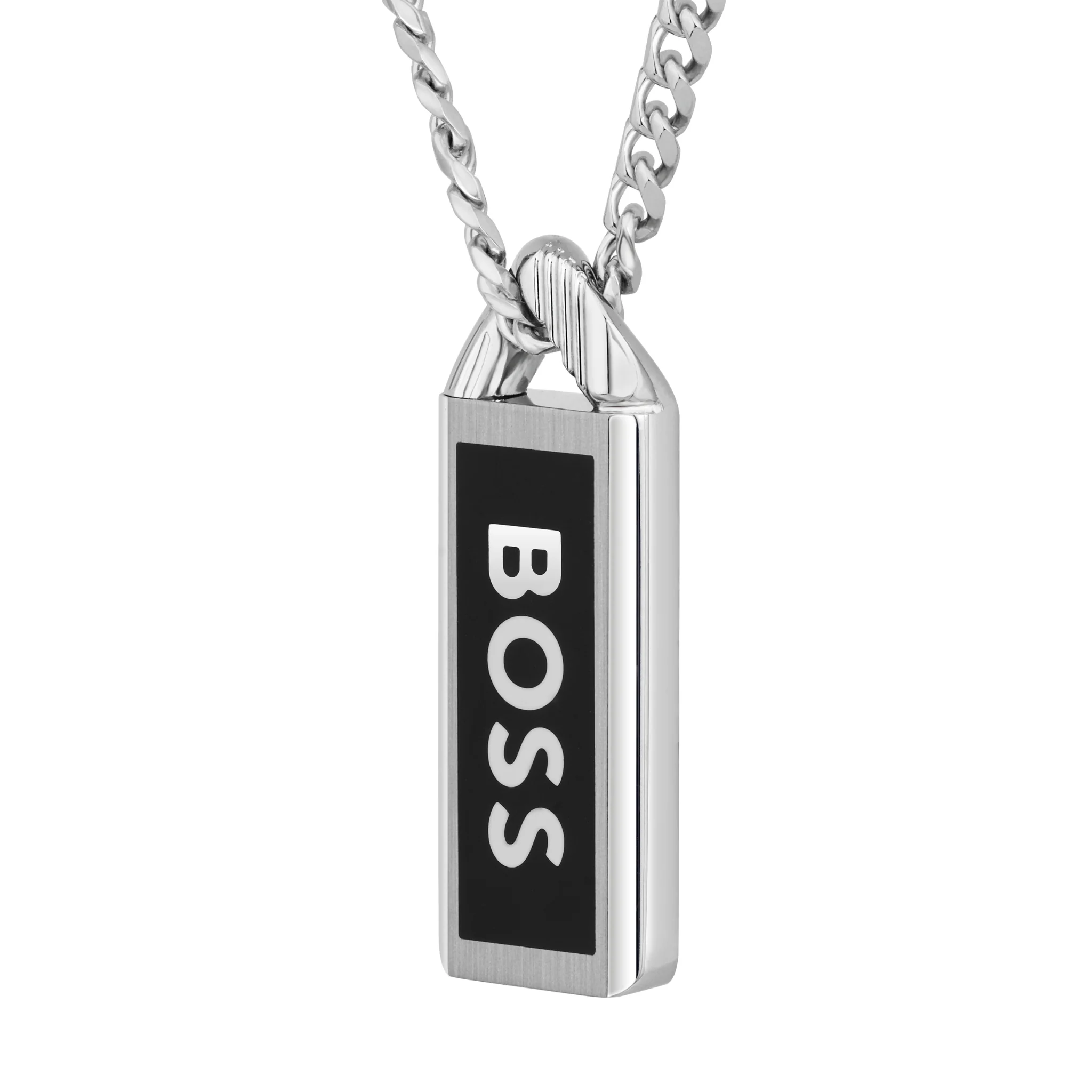 Mens BOSS Silver/Black Kassy Emblem Enamel Pendant - Image 5