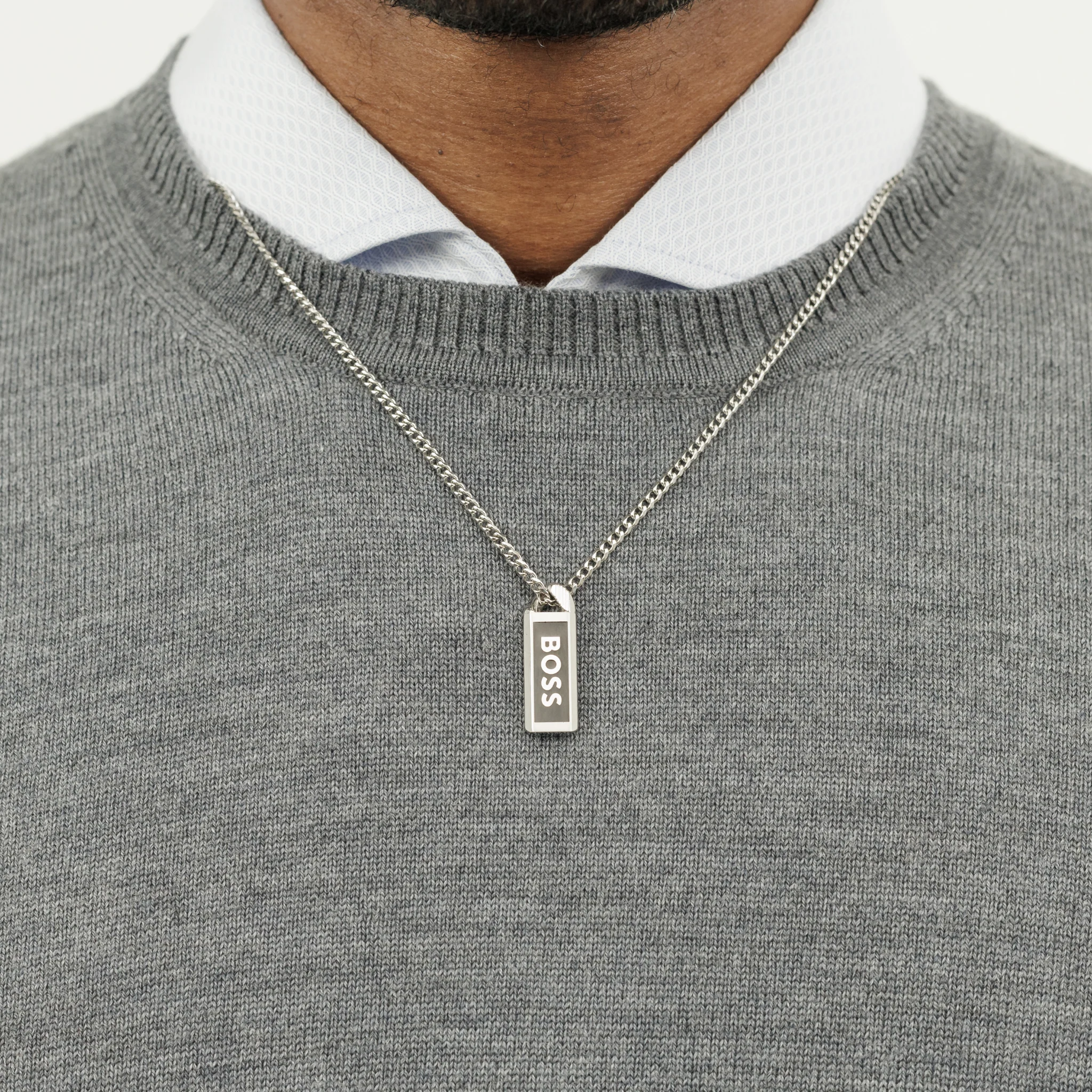 Mens BOSS Silver/Black Kassy Emblem Enamel Pendant - Image 6