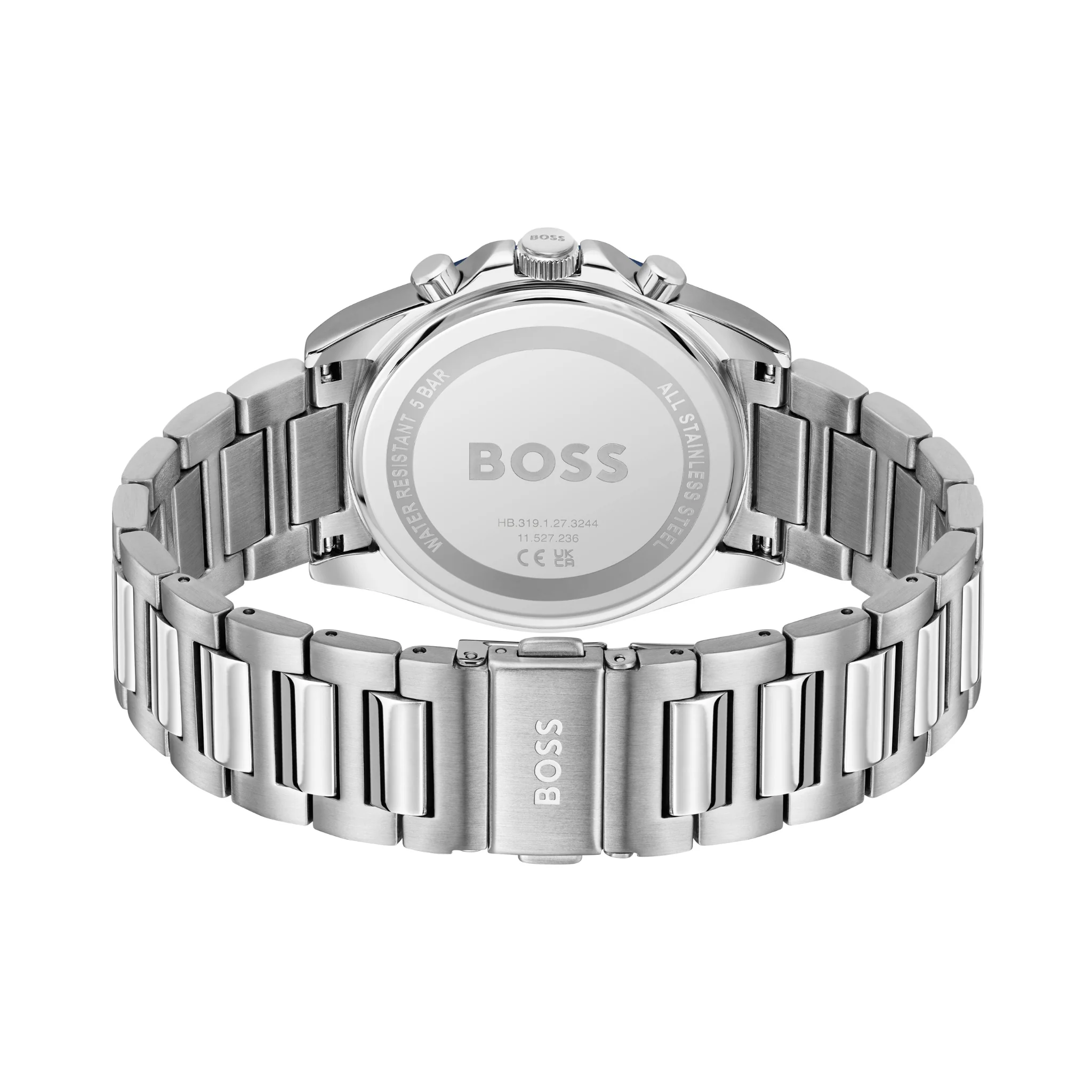 Mens BOSS Silver/Blue Strike Chrono Bracelet Watch - Image 3