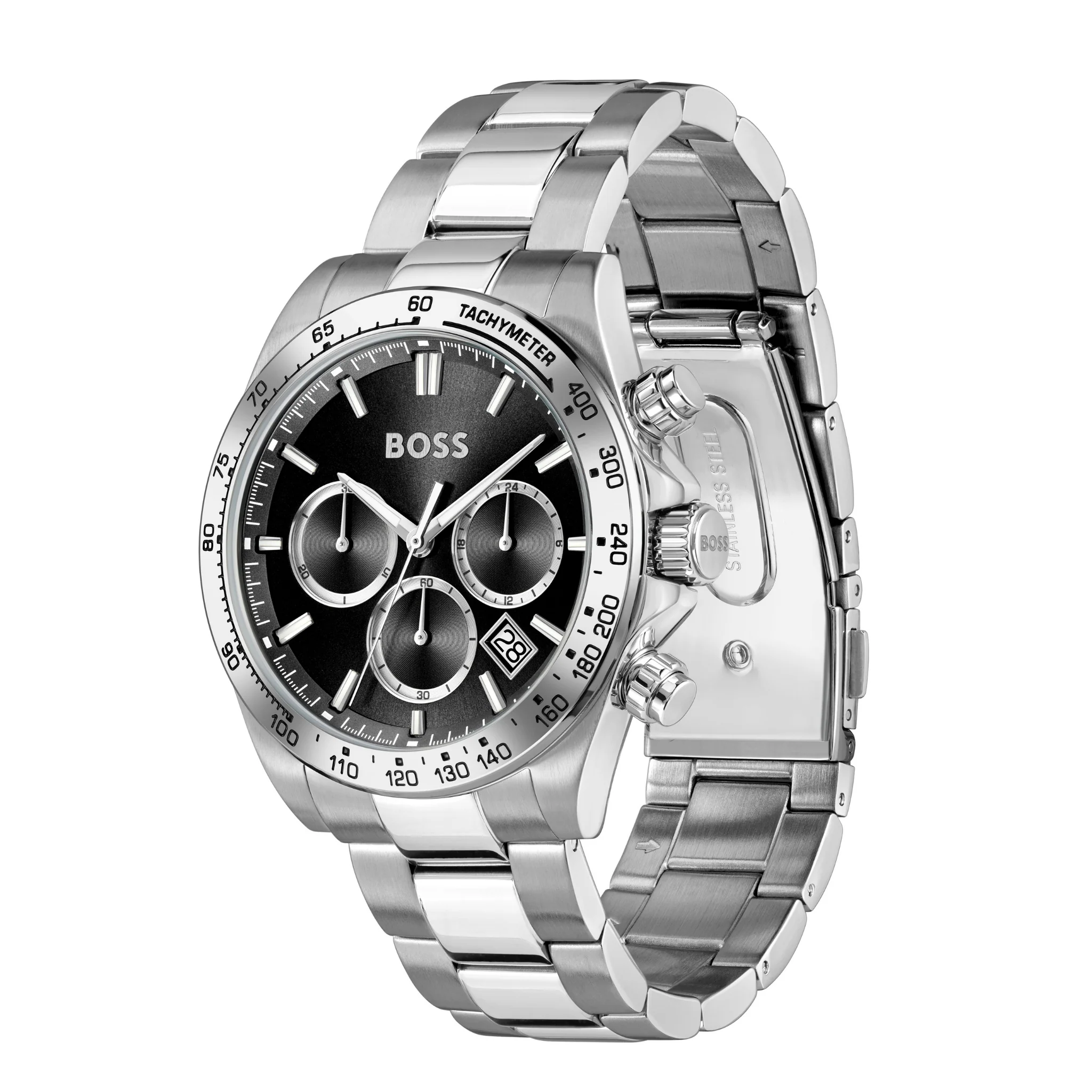 Mens BOSS Stainless Steel/Black Dial Hero 2.0 Bracelet Watch - Image 2