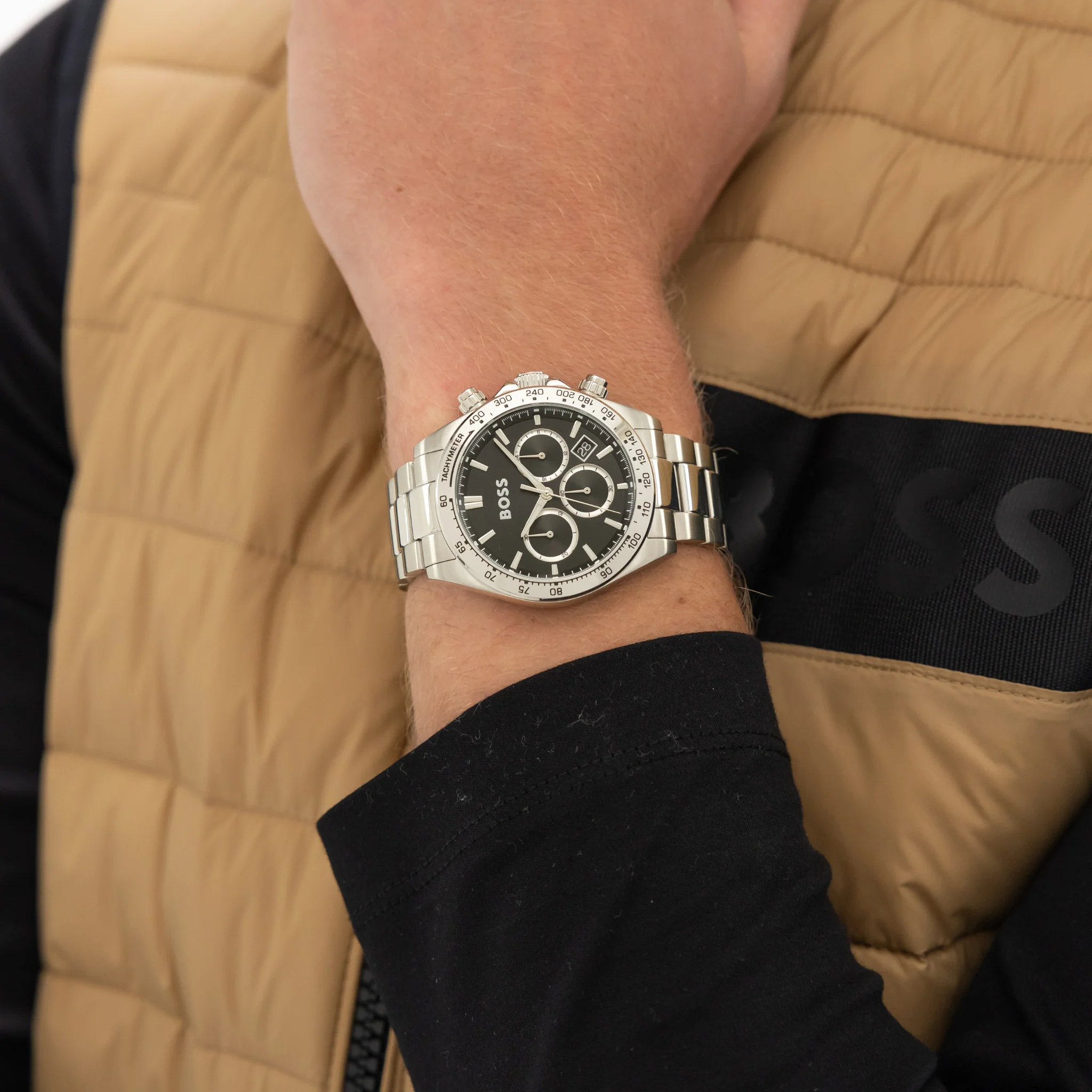 Mens BOSS Stainless Steel/Black Dial Hero 2.0 Bracelet Watch - Image 3