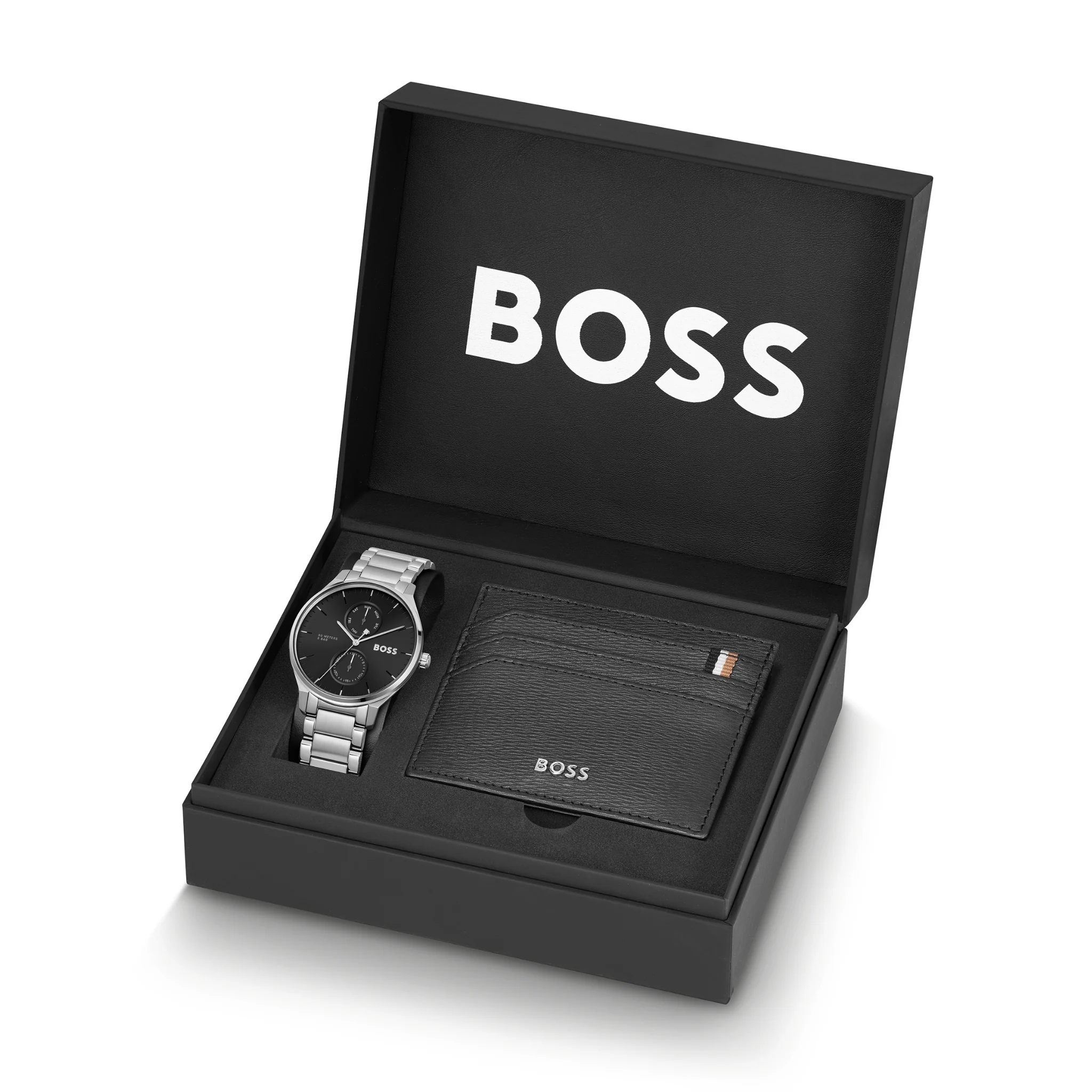 Mens BOSS Stainless Steel/Black Tyler Watch & Cardholder Gift Set - Image 3