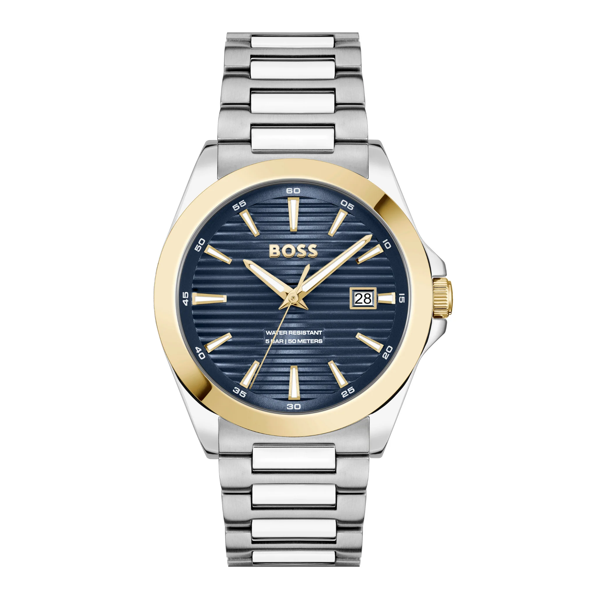 Mens BOSS Stainless Steel/Gold/Blue Strike Watch & Bracelet Gift Set - Image 2