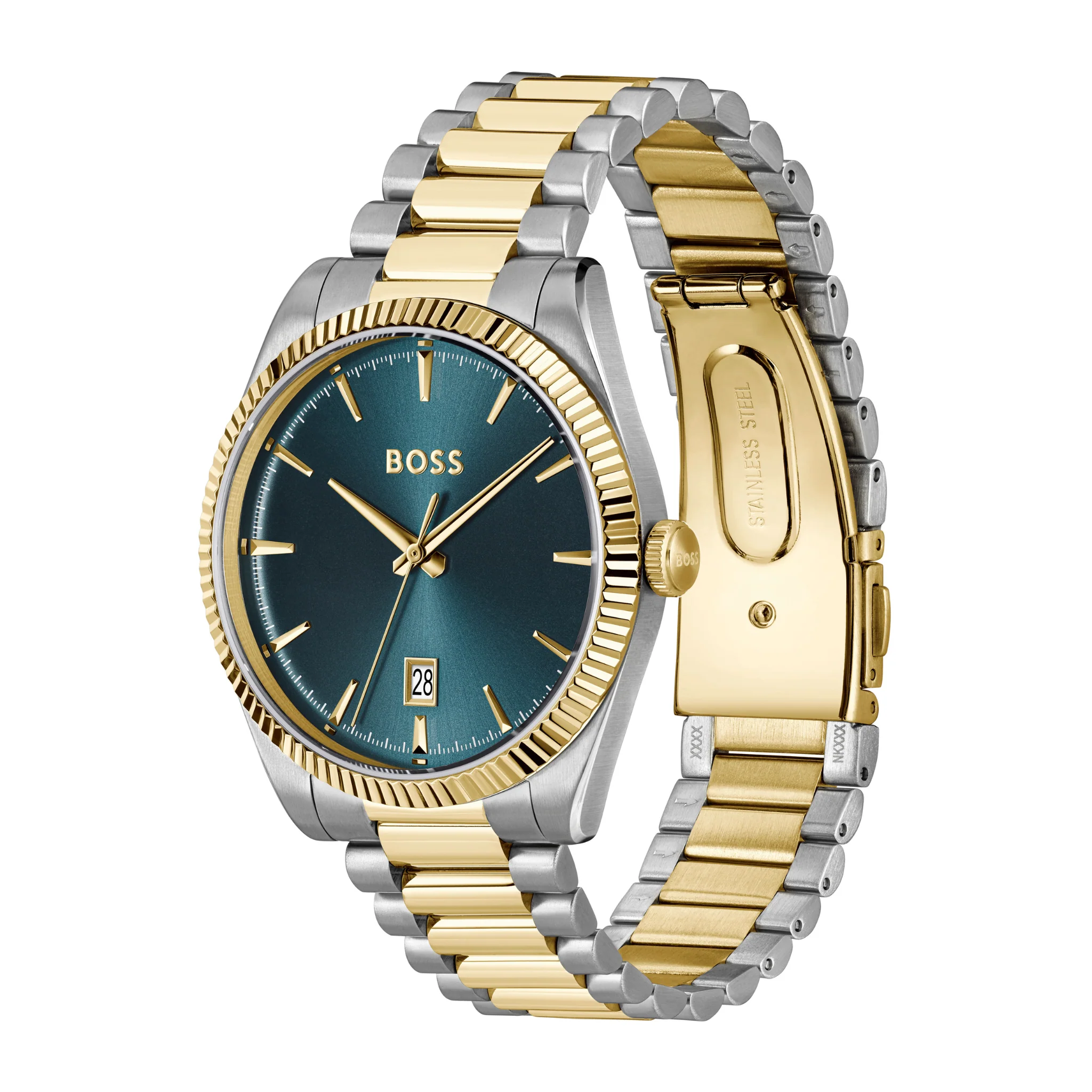 Mens BOSS Stainless Steel/Light Gold/Blue Cheswick Bracelet Watch - Image 4