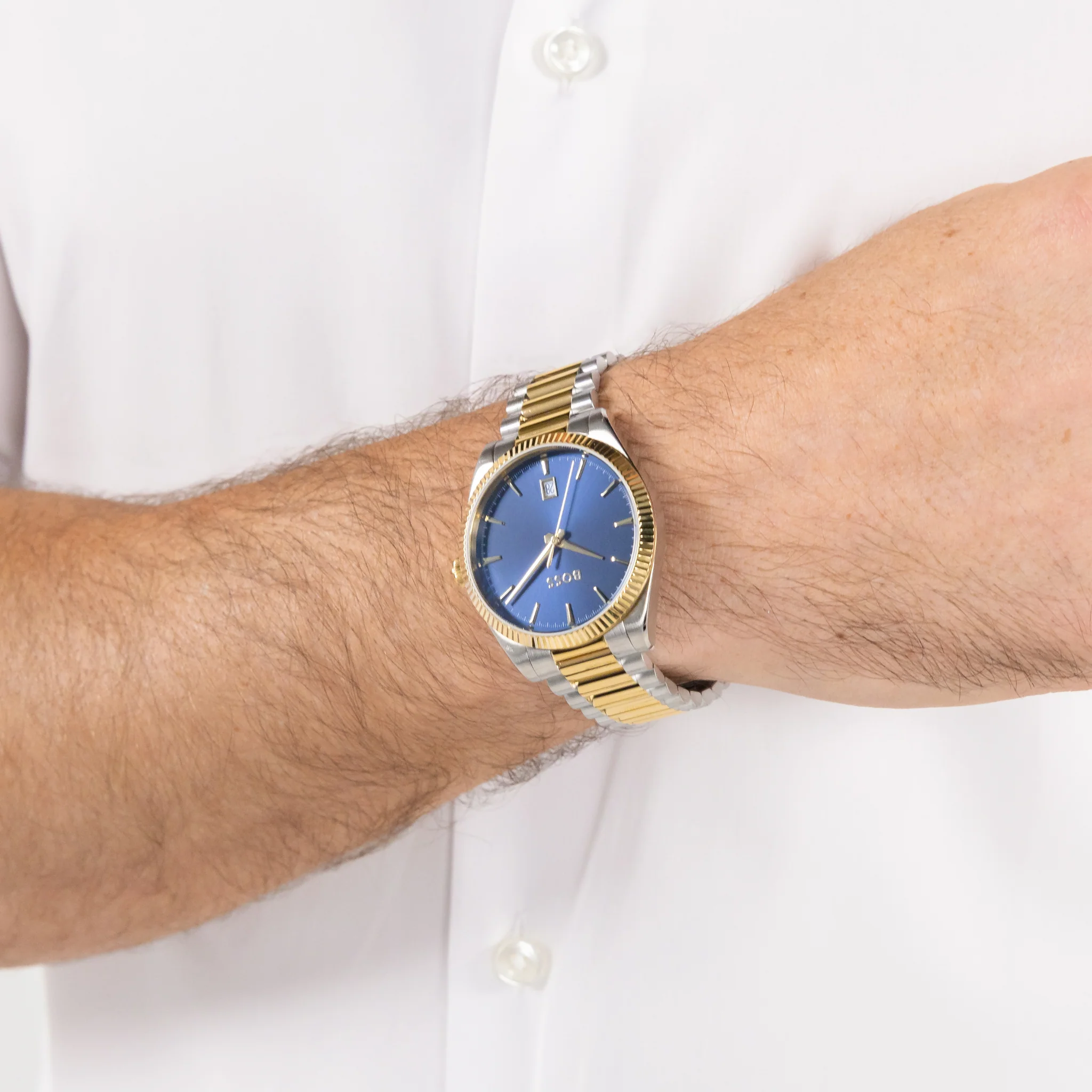Mens BOSS Stainless Steel/Light Gold/Blue Cheswick Bracelet Watch - Image 5