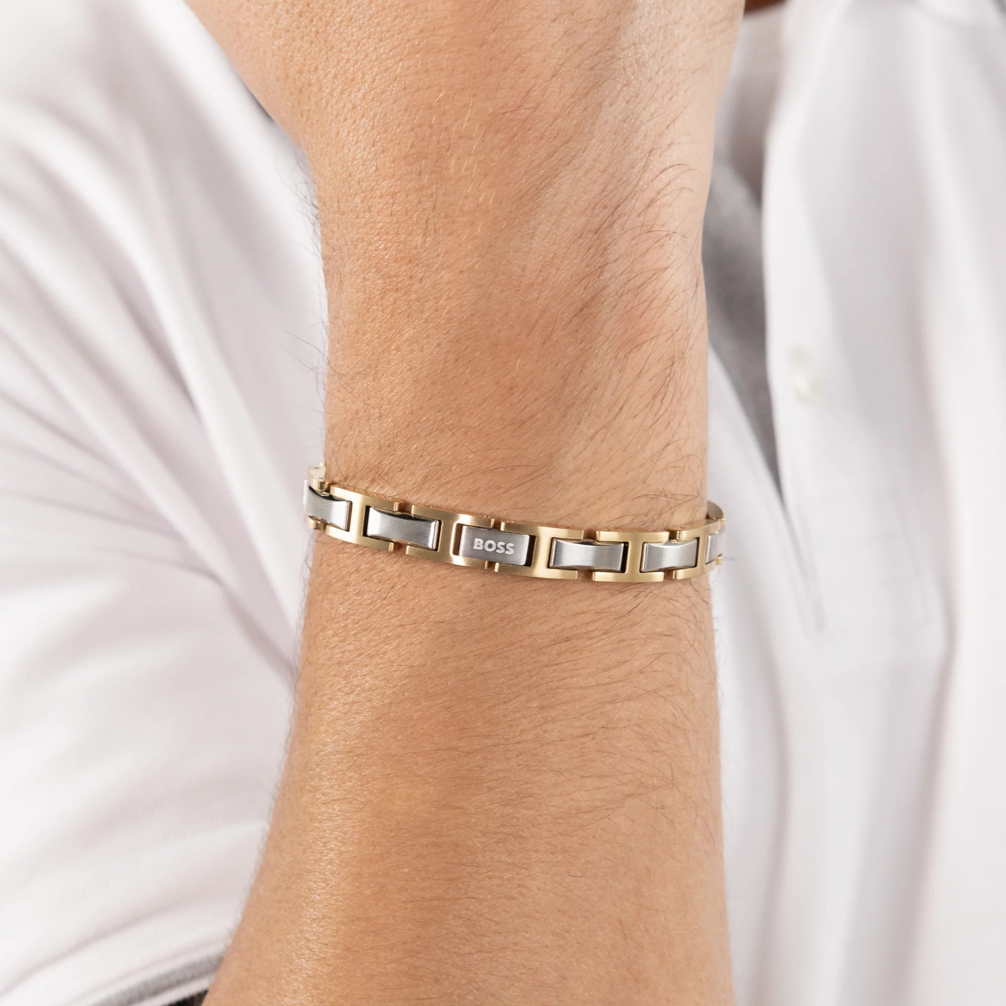 Mens BOSS Stainless Steel/Light Gold Nolan Bracelet - Image 2