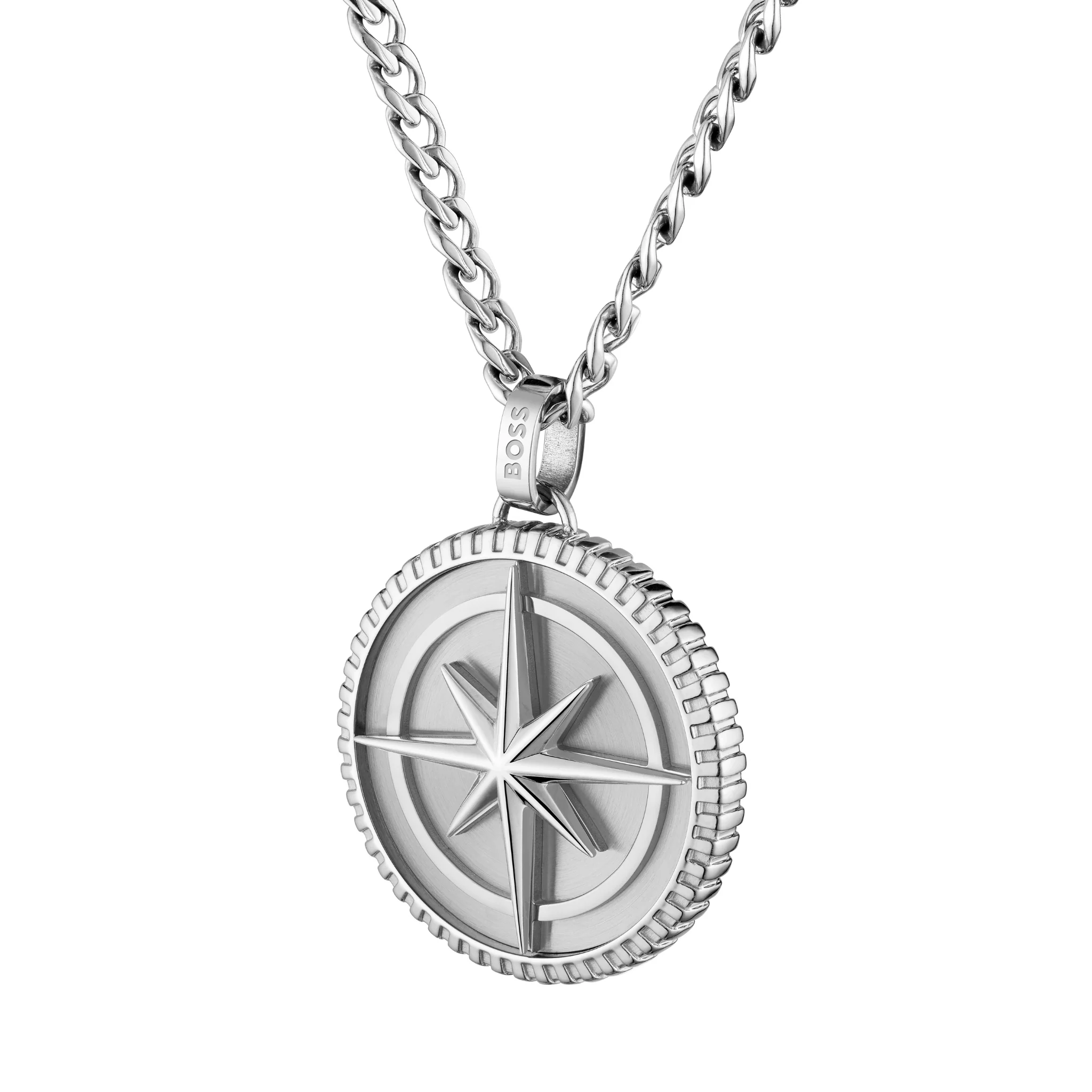 Mens BOSS Stainless Steel North Coin Necklace - Image 2
