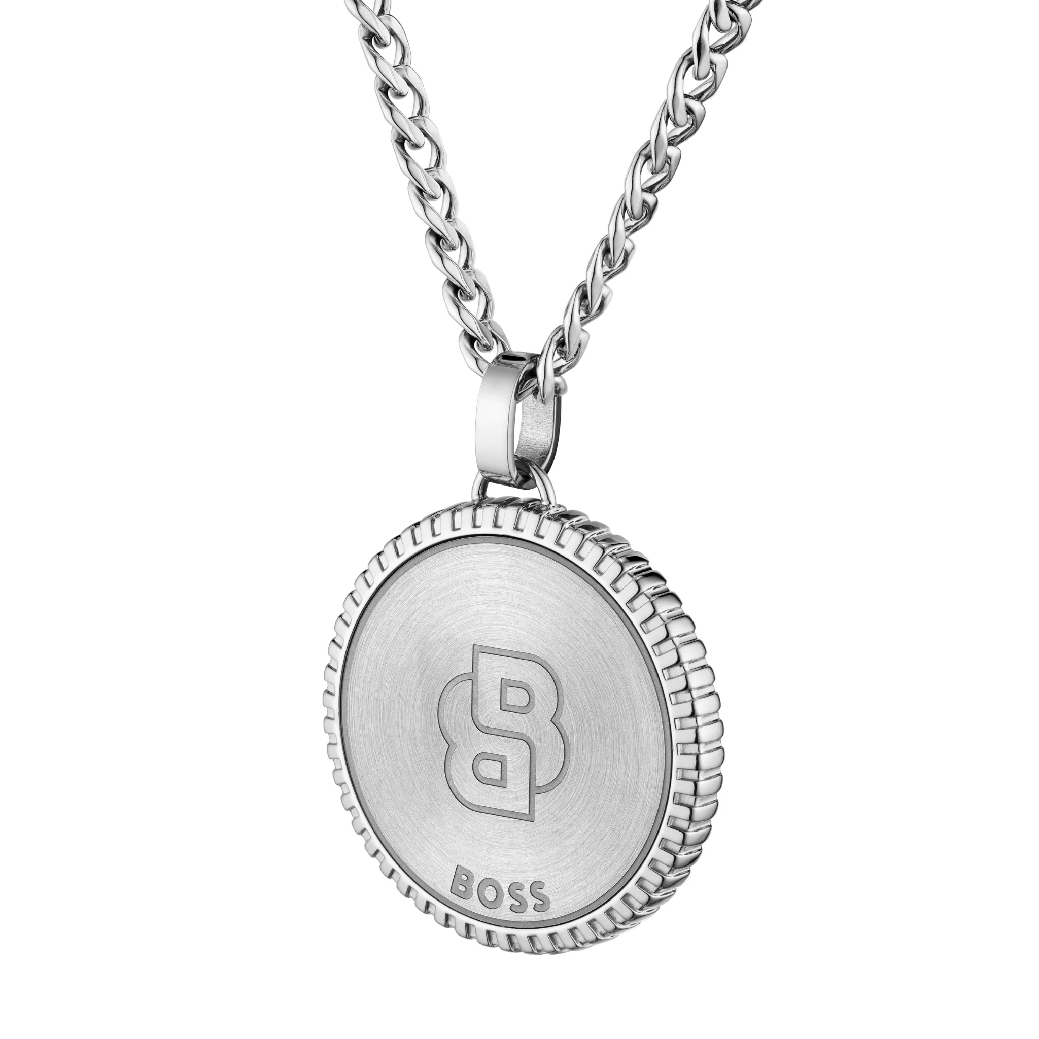 Mens BOSS Stainless Steel North Coin Necklace - Image 4
