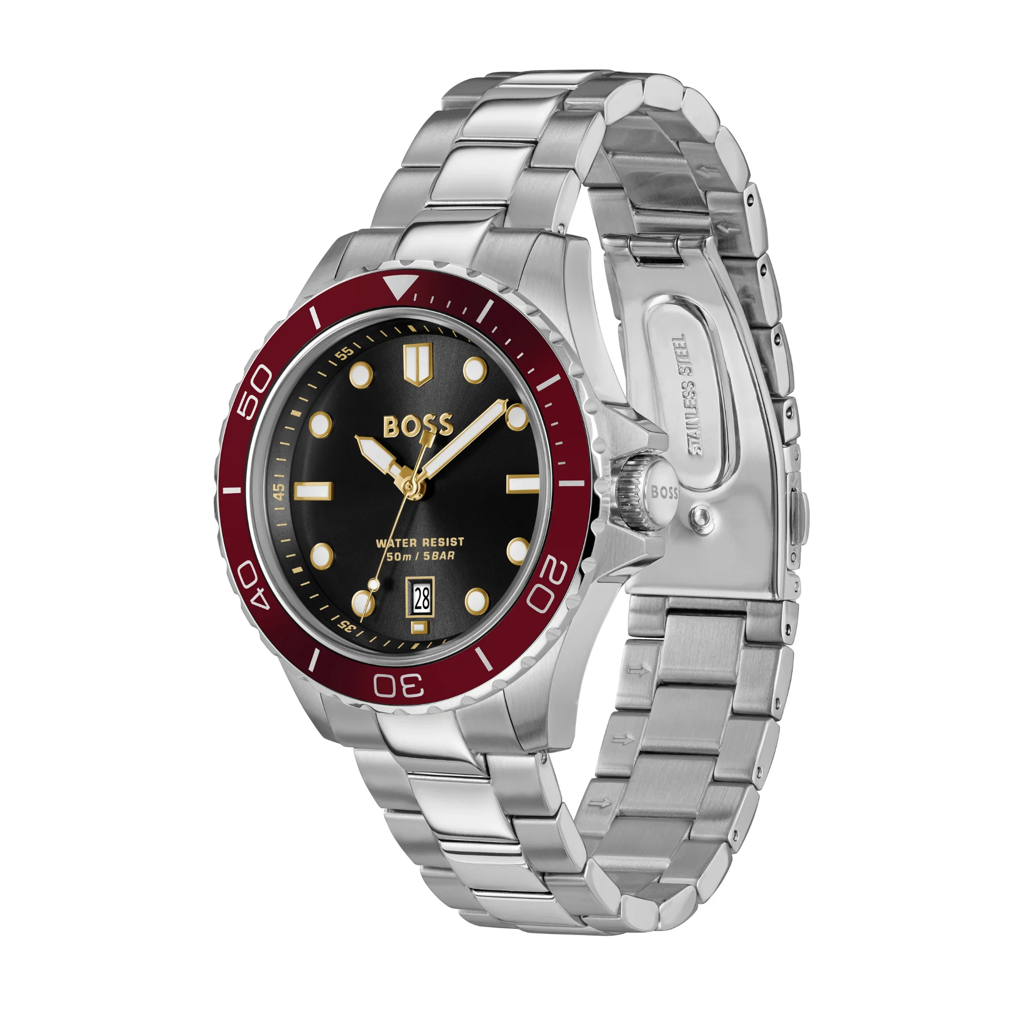 Mens BOSS Stainless Steel/Red/Black Dial Troper Sport Bracelet Watch - Image 2