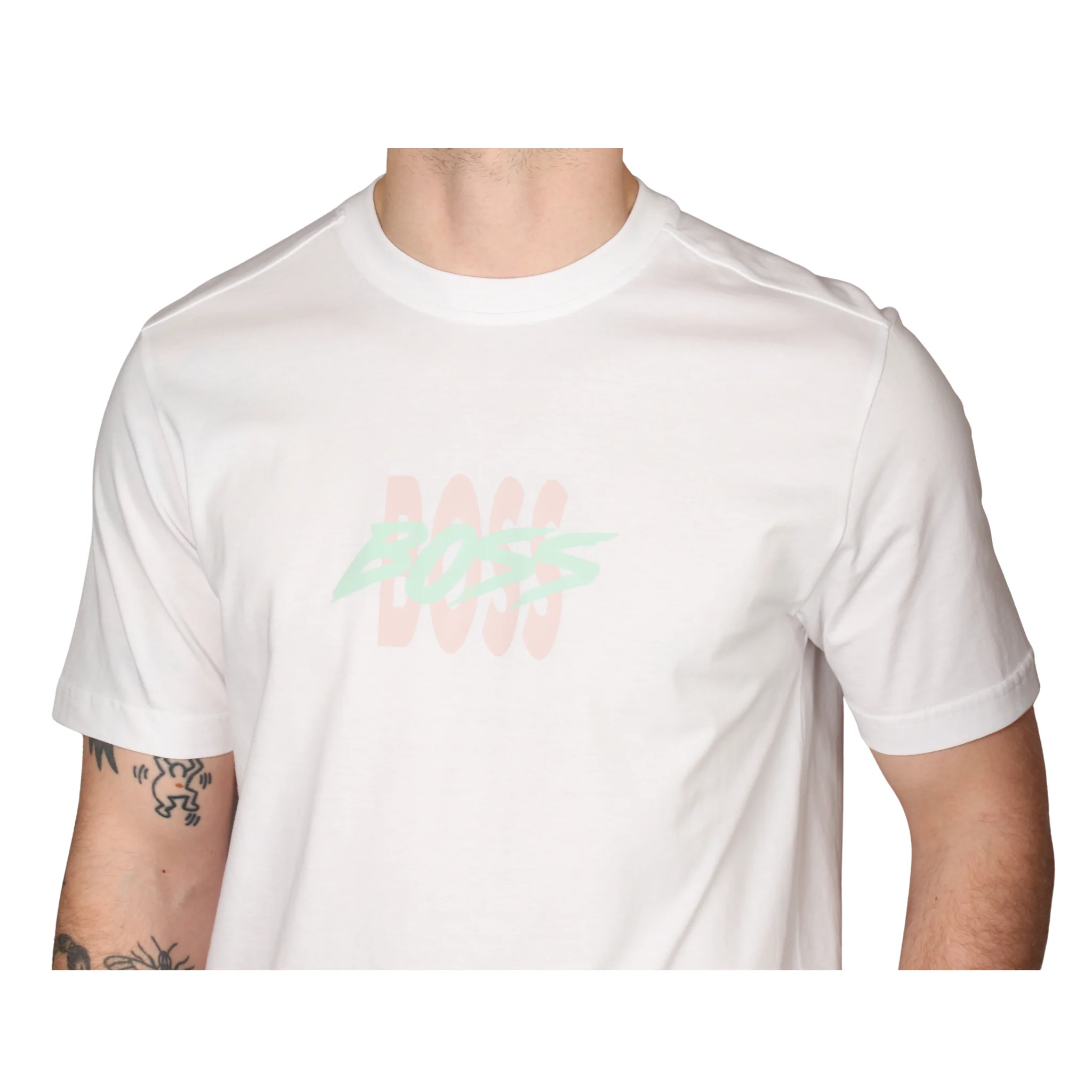 Mens BOSS White Te_Bass S/s T Shirt - Image 3
