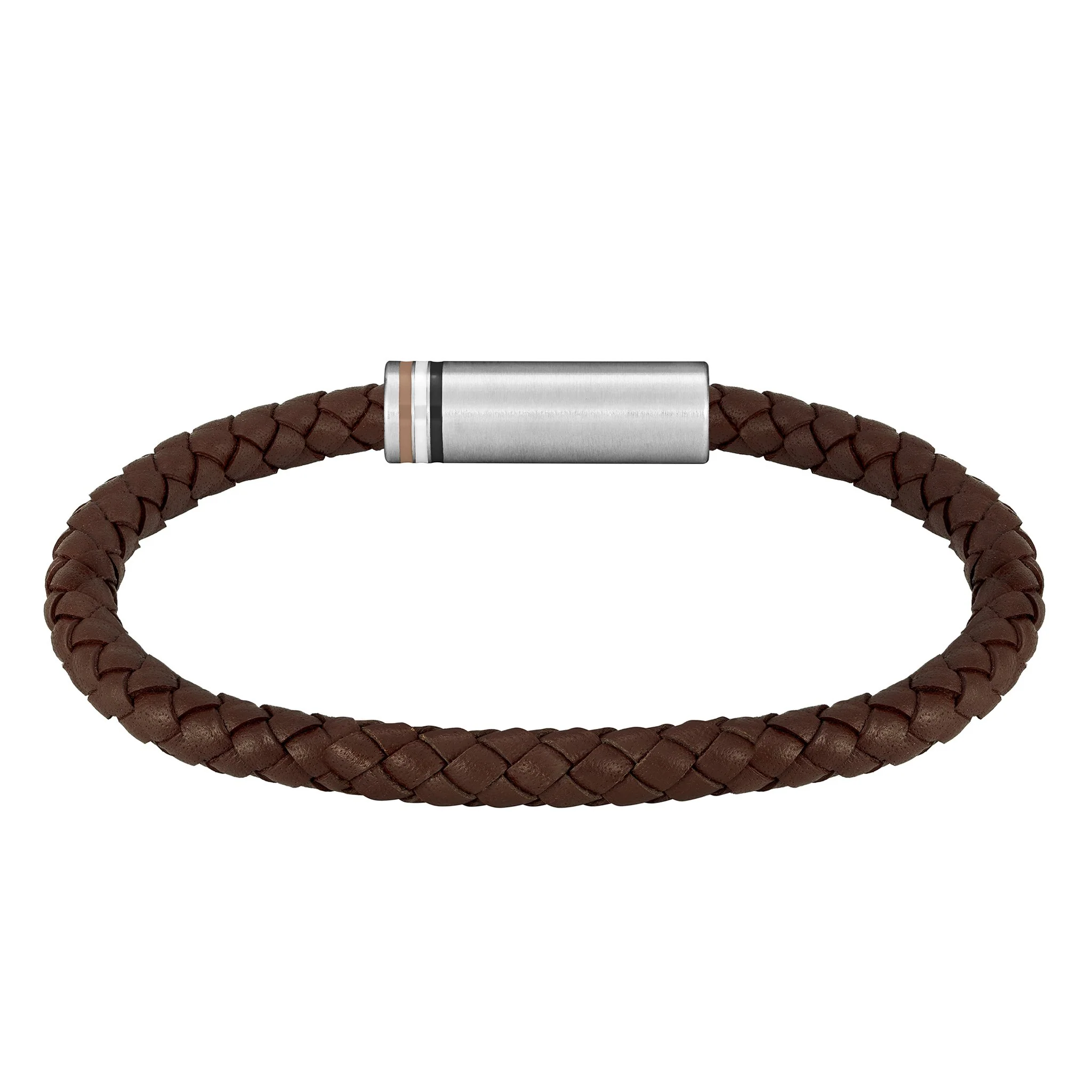 Mens BOSS Brown/Silver Ares Single Braided Bracelet - Image 2