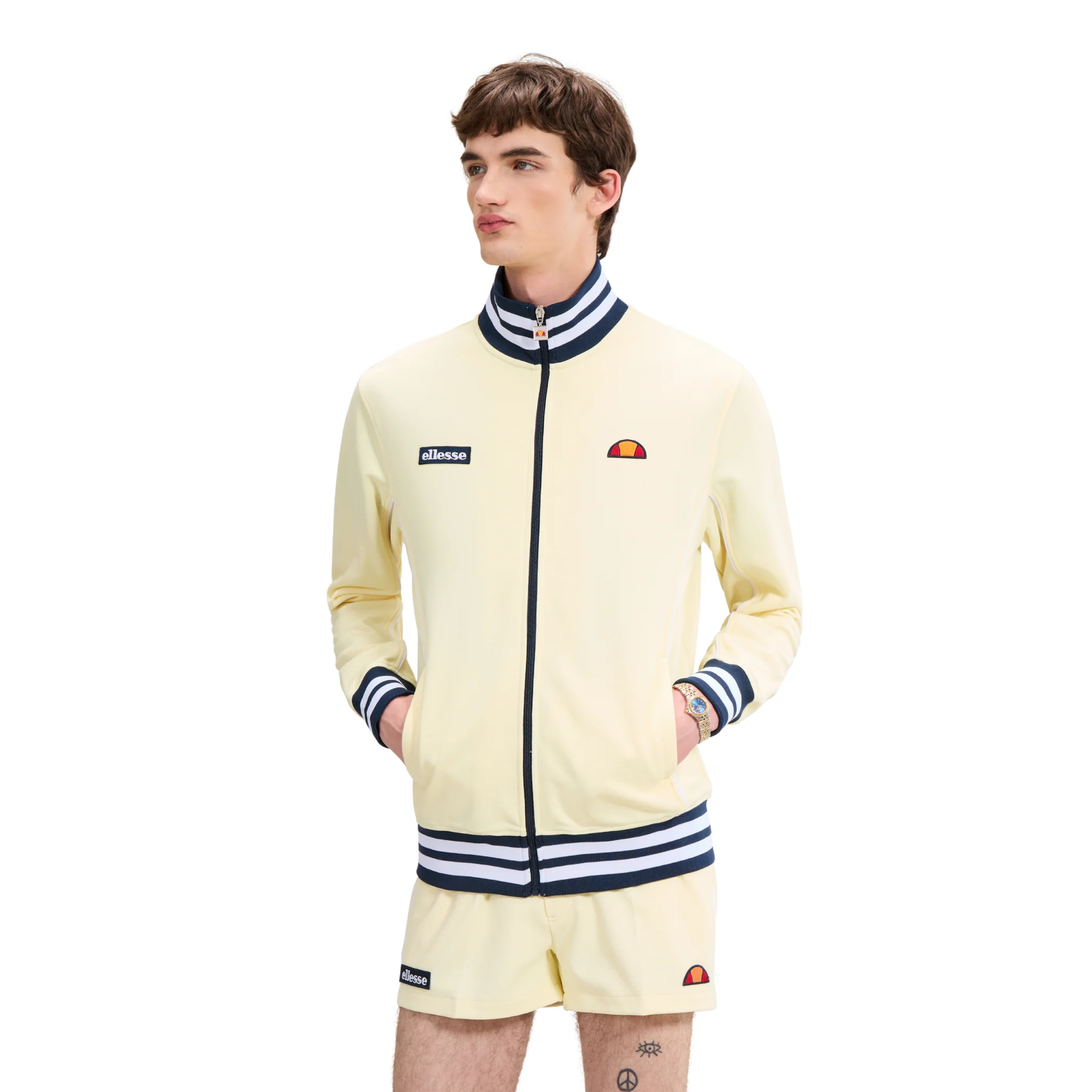Mens Ellesse Light Yellow/Navy Milan Track Jacket - Image 3