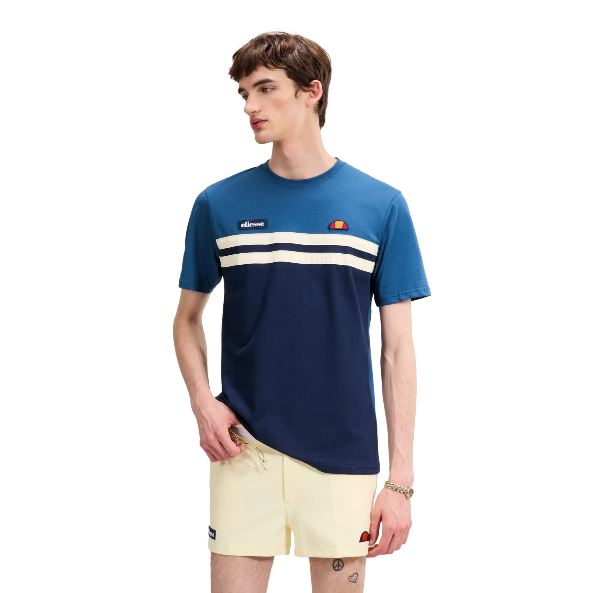 Mens Ellesse Navy/Light Yellow Venire S/s T Shirt - Image 3